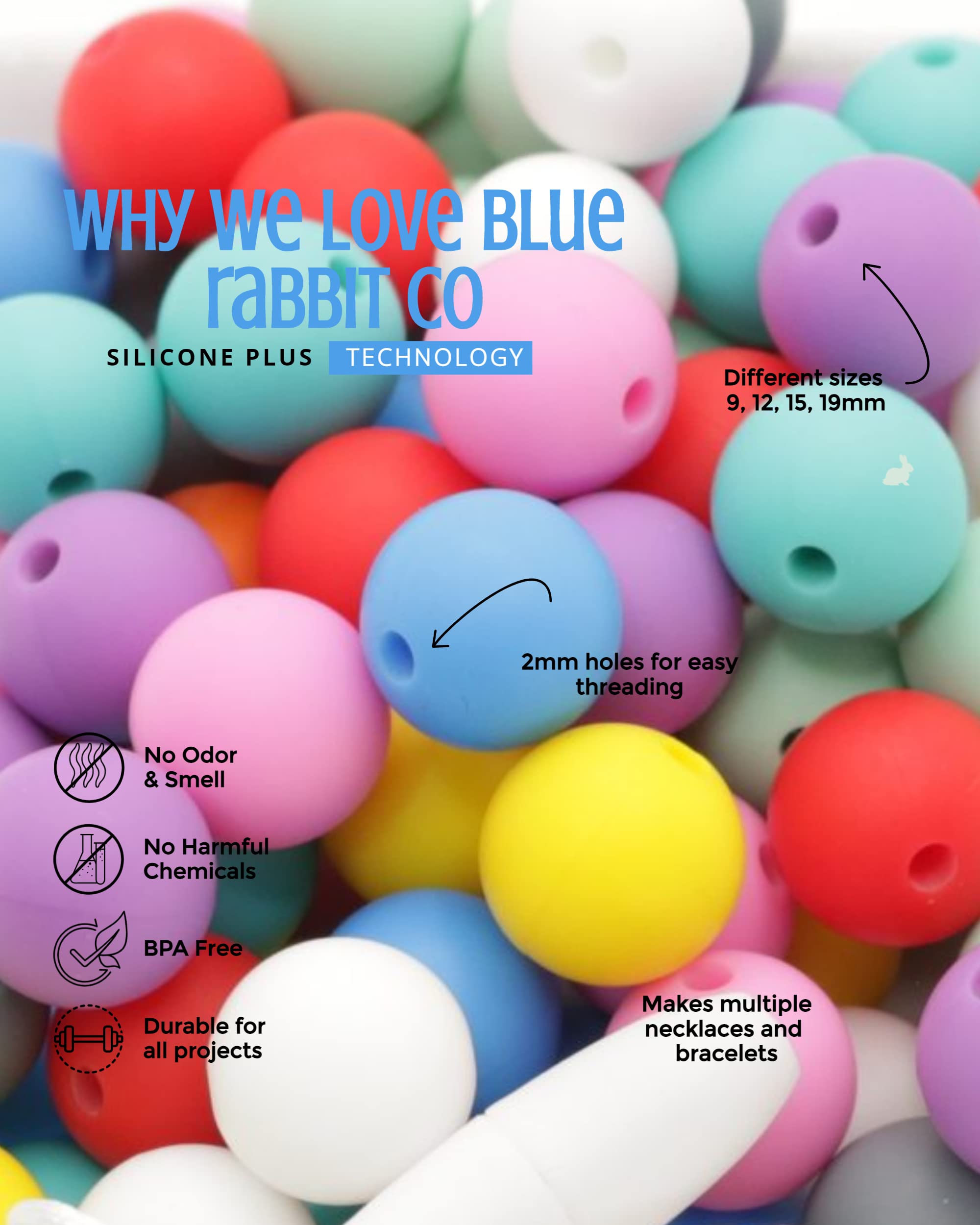 Silicone Beads for Keychain Making, Necklace, Bracelet by BLUE RABBIT CO, Medium Bulk Beads & Bead Assortments, Silicon Beads (12mm, 100PC, Original) 2