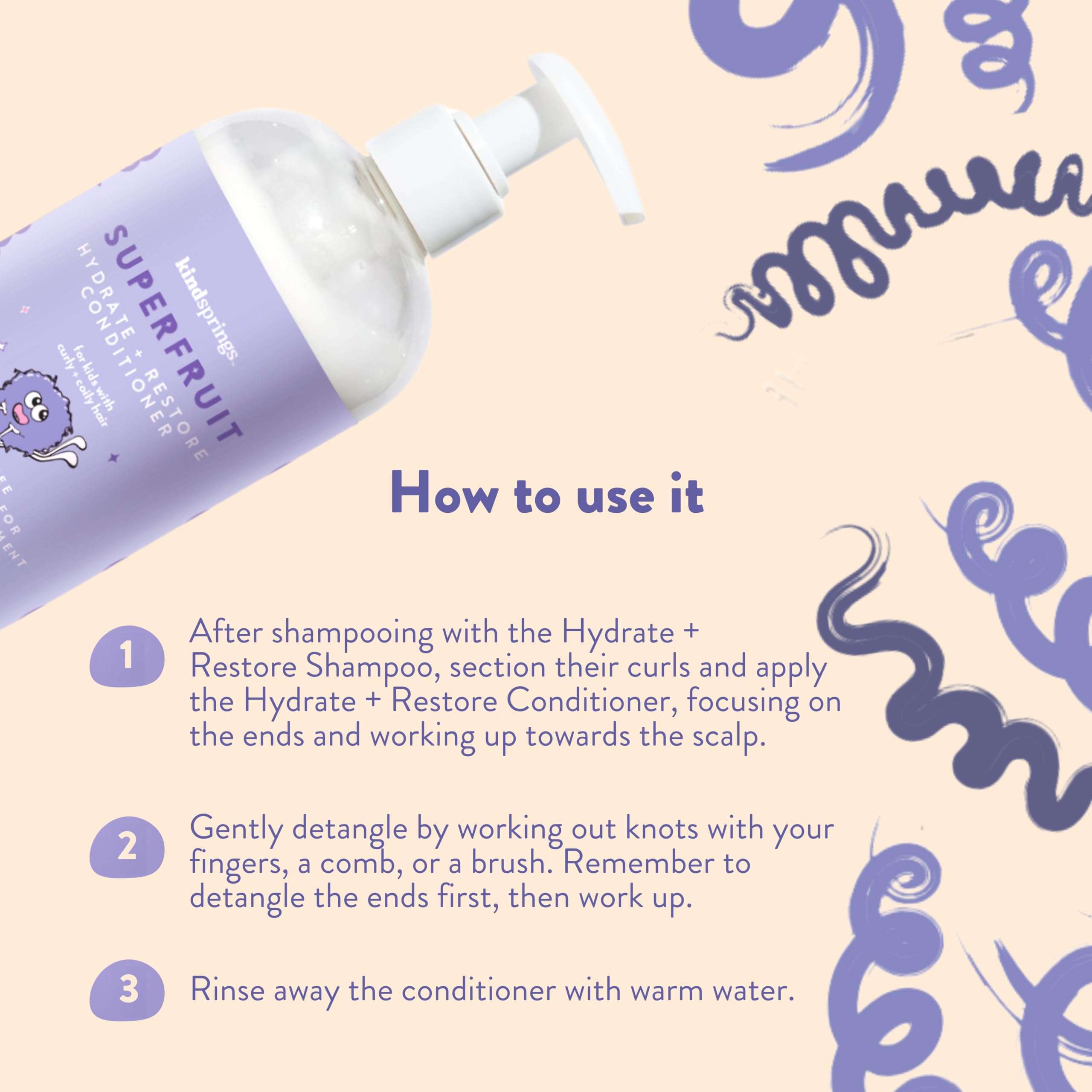 kindsprings Conditioner For Kids, Curly Hair. Ultra-Hydrating, Nourishing And Detangling Hydrate And Restore Conditioner. 12 Fl Oz 5