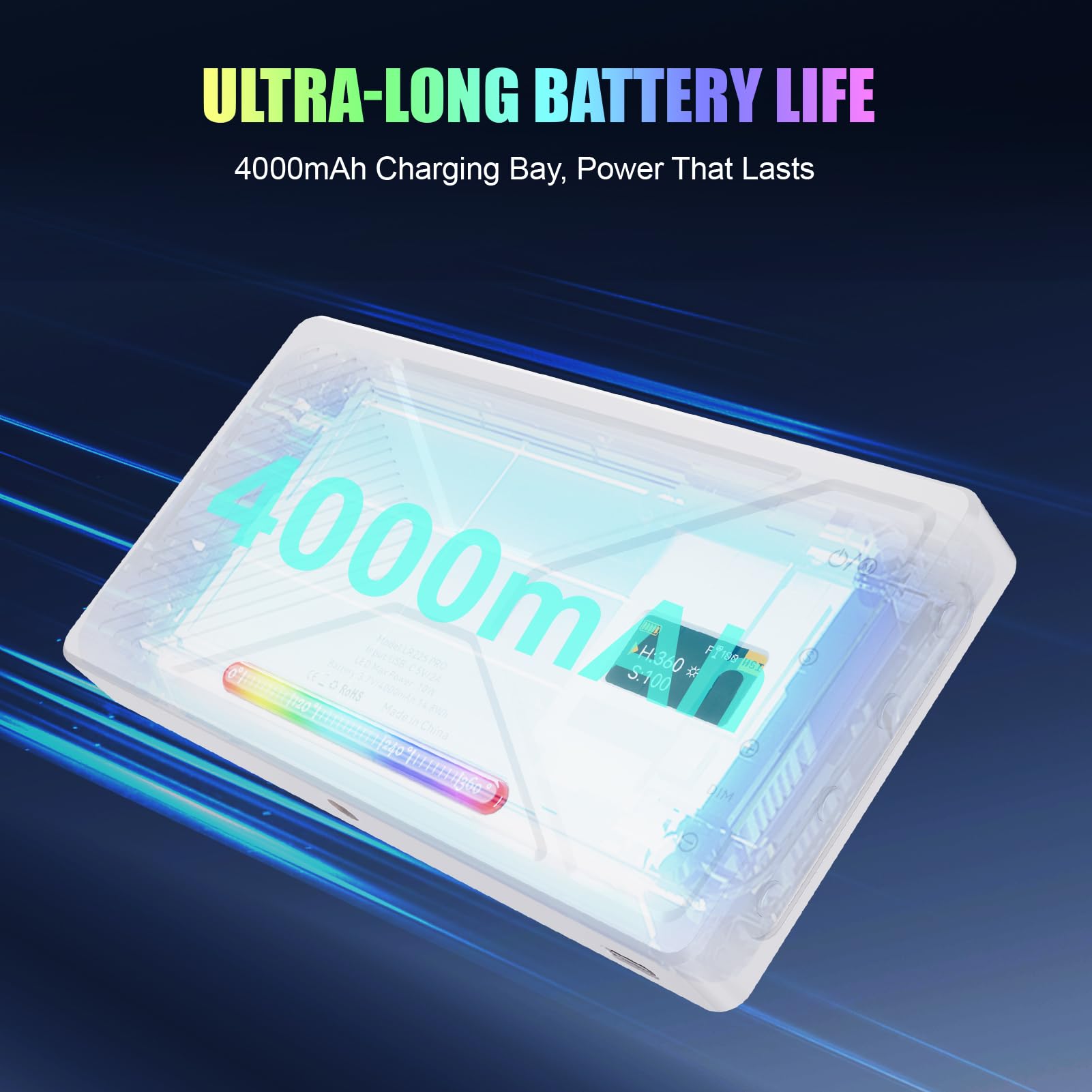 RGB Video Light, 10W Portable LED Photography Light with 2500K-9900K, UP to CRI 95 +, 24 Effects, with Cold Shoe Mount, 4000mAh Rechargeable Battery, for DSLR Camera 6