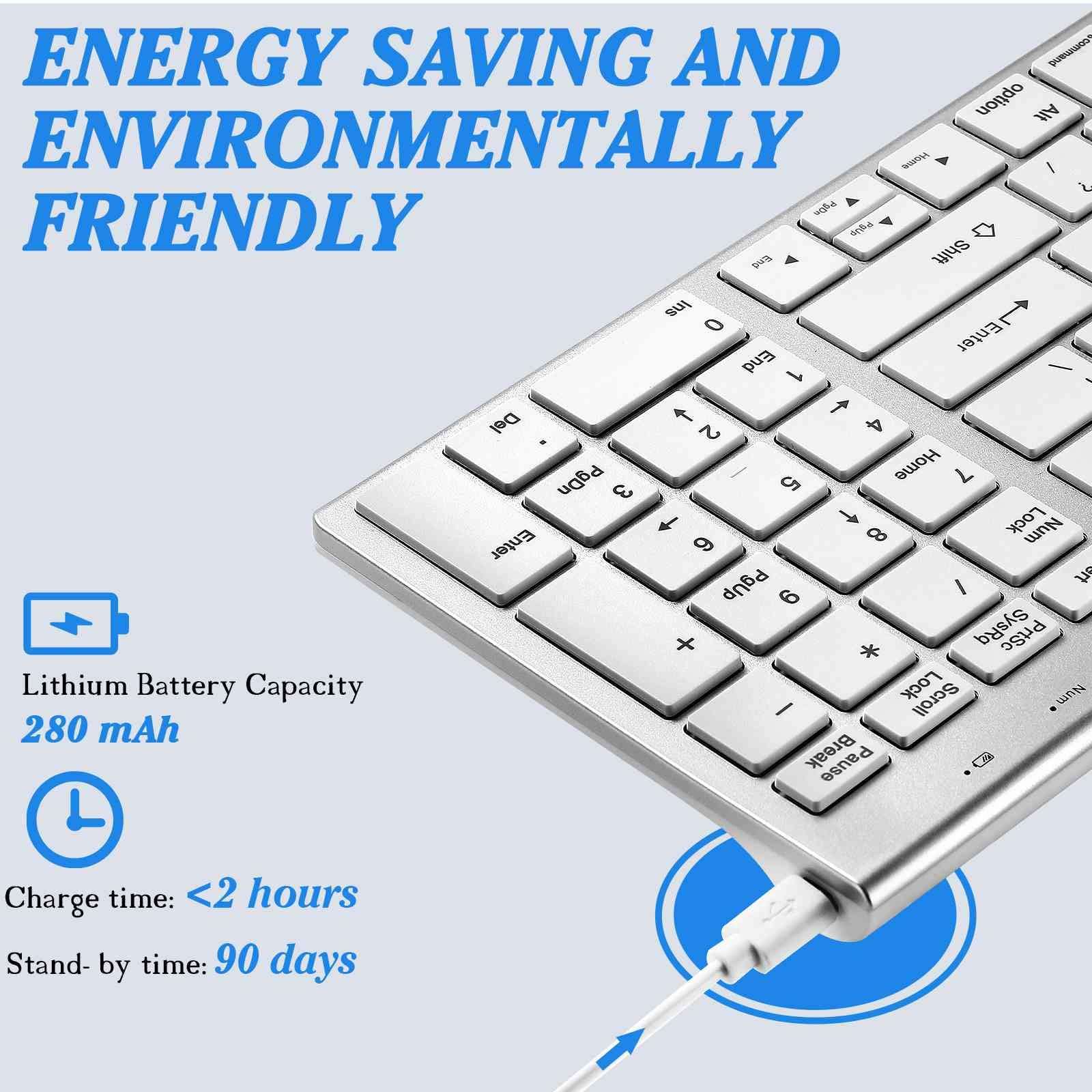 Rechargeable Wireless Keyboard Mouse, UrbanX Slim Thin Low Profile Keyboard and Mouse Combo with Numeric Keypad Silent Keys for HP Pavilion 15.6" Laptop - White 6