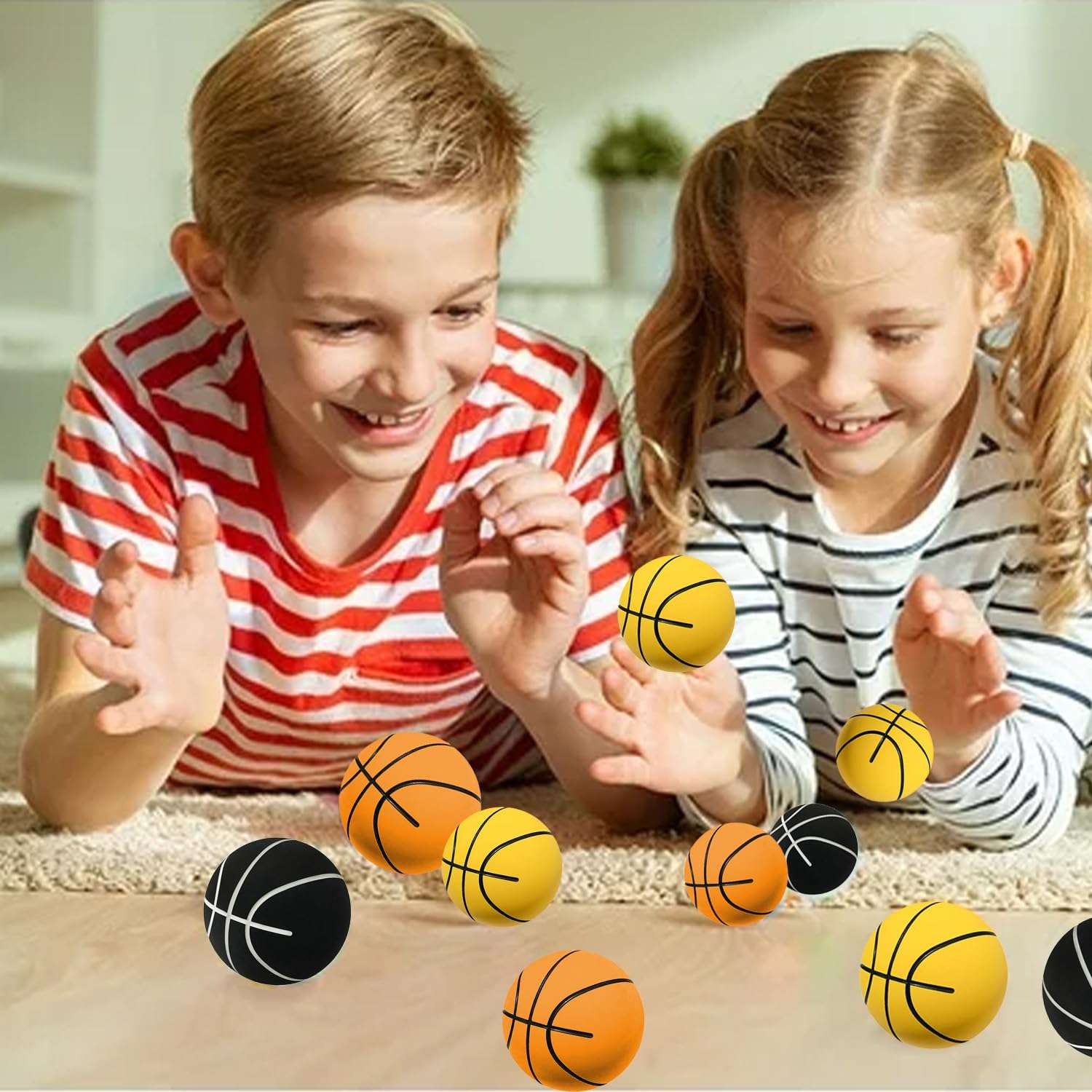 Mini Foam Basketball 2.4 inch 4 Pack for Toddlers to Throw Squeeze Squish,Cute Small Soprts Ball Party Decoration,Boys Girls Gift or Adults Stress Relief Toy Yellow 6