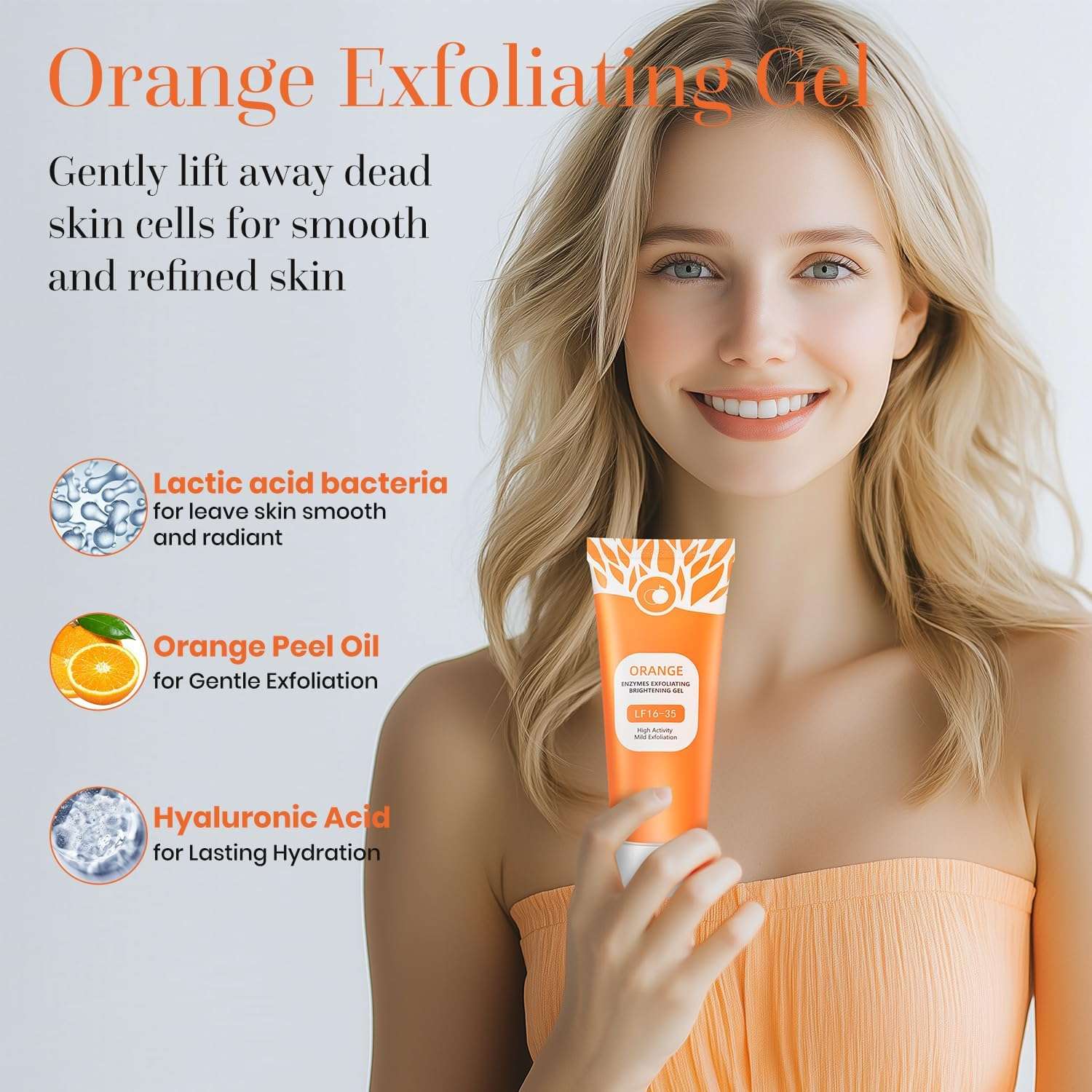 COZIESS Orange Exfoliating Gel for Face & Body - Deep Cleansing Moisturizing Scrub with Enzymes, ExfoliatorOrganicFacial Formula to Remove Blackheads & Smooth Skin, Suitable for All Skin Types 3