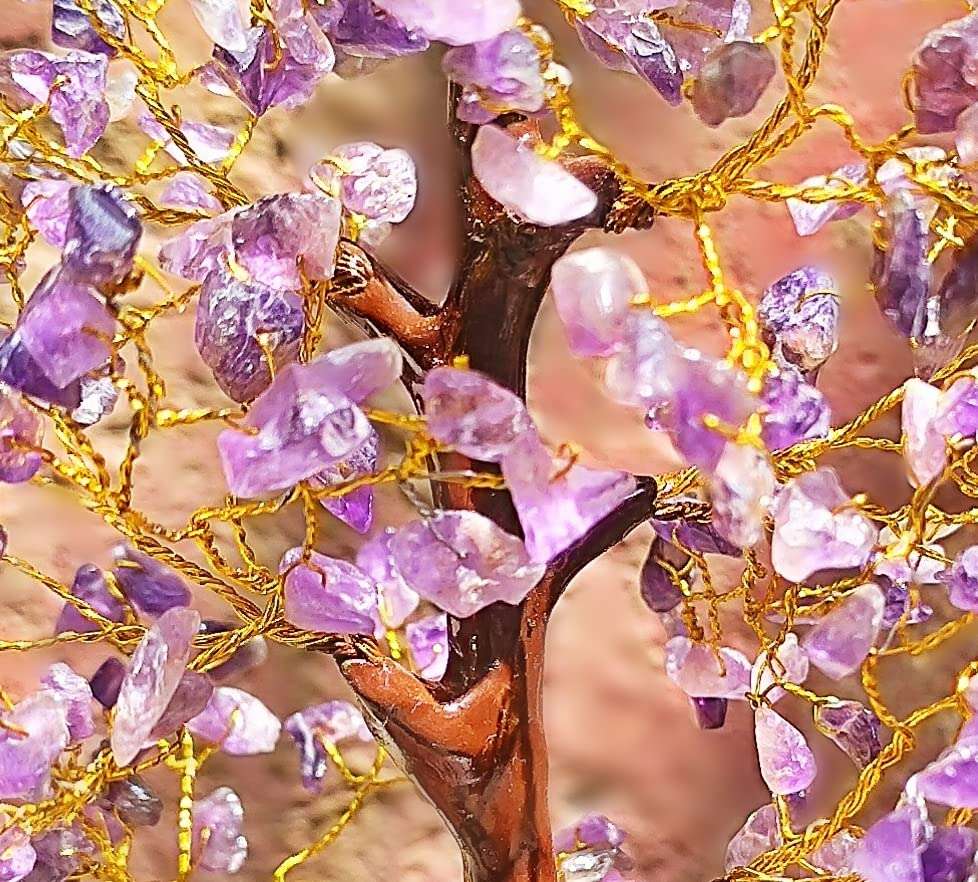 MUREN ® Amethyst Healing Crystals Tree Aura Cleansing, Reiki Gemstones 300 Beads Wooden Base Handcrafted vastu Good Luck Money Tree of Life/Bonsai Feng Shui Spiritual Figurine Gift/Home Decor/Office 4
