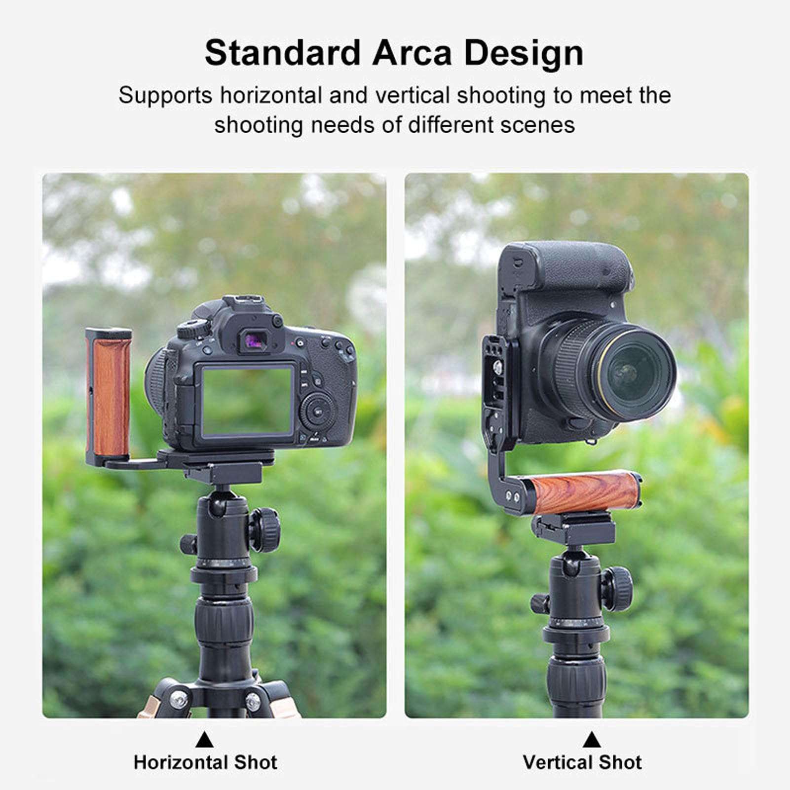 Camera Handle L Bracket, Single Camera Universal Side Handle, Aluminum Alloy Wood Handle Vertical Shooting L Plate Bracket with Cold Shoe for Microphone LED Light 4