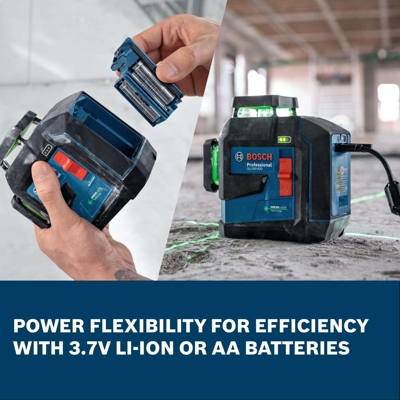 Bosch GLL300-42GL 360º Green-Beam Three-Plane Leveling and Alignment Laser, Self-Leveling, Li-Ion Battery, USB-C Charging, IP65 Rated, 100 Ft. Range 5