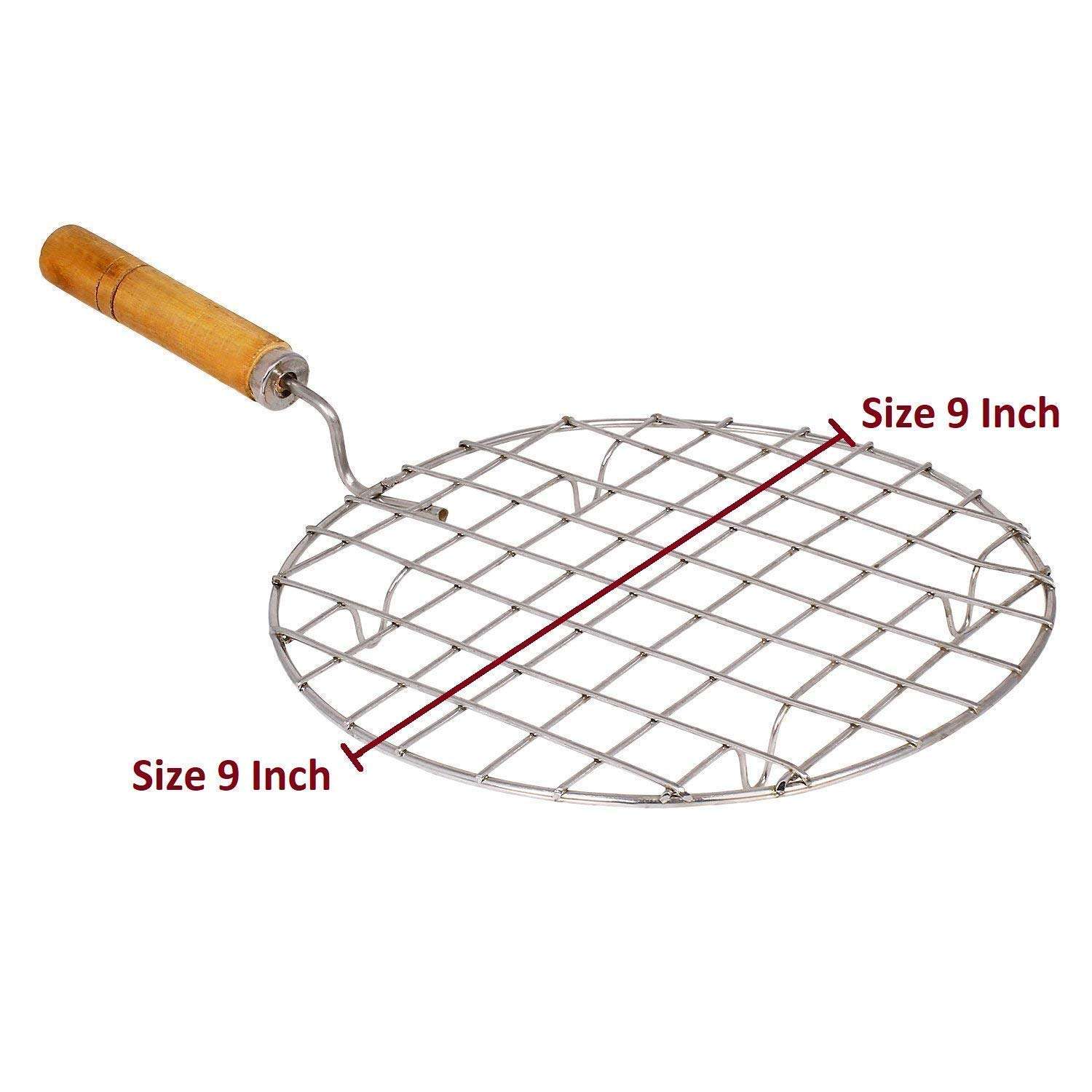TYSSCHO Chapati and Phulka Hand Grill Jali Barbecue Roasting Rack Wooden Handle (Round Shape) 4