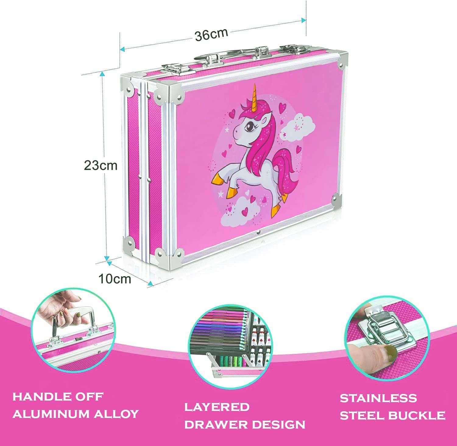 Radhey Preet 145pcs Drawing Color Kit in Unicorn Print | Available in Multi Color | Briefcase Style Case | RP020 5