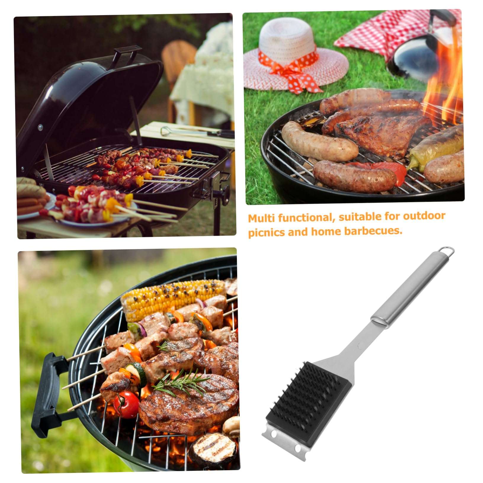 UKCOCO Set Cleaning Brush Grill Cleaner Tool - Char Scraper Barbecue Grill Brush Barbeque Accessories Grills Barbecues Scrapper Grilling for Scrubber Outdoor Silver Stainless Steel 4