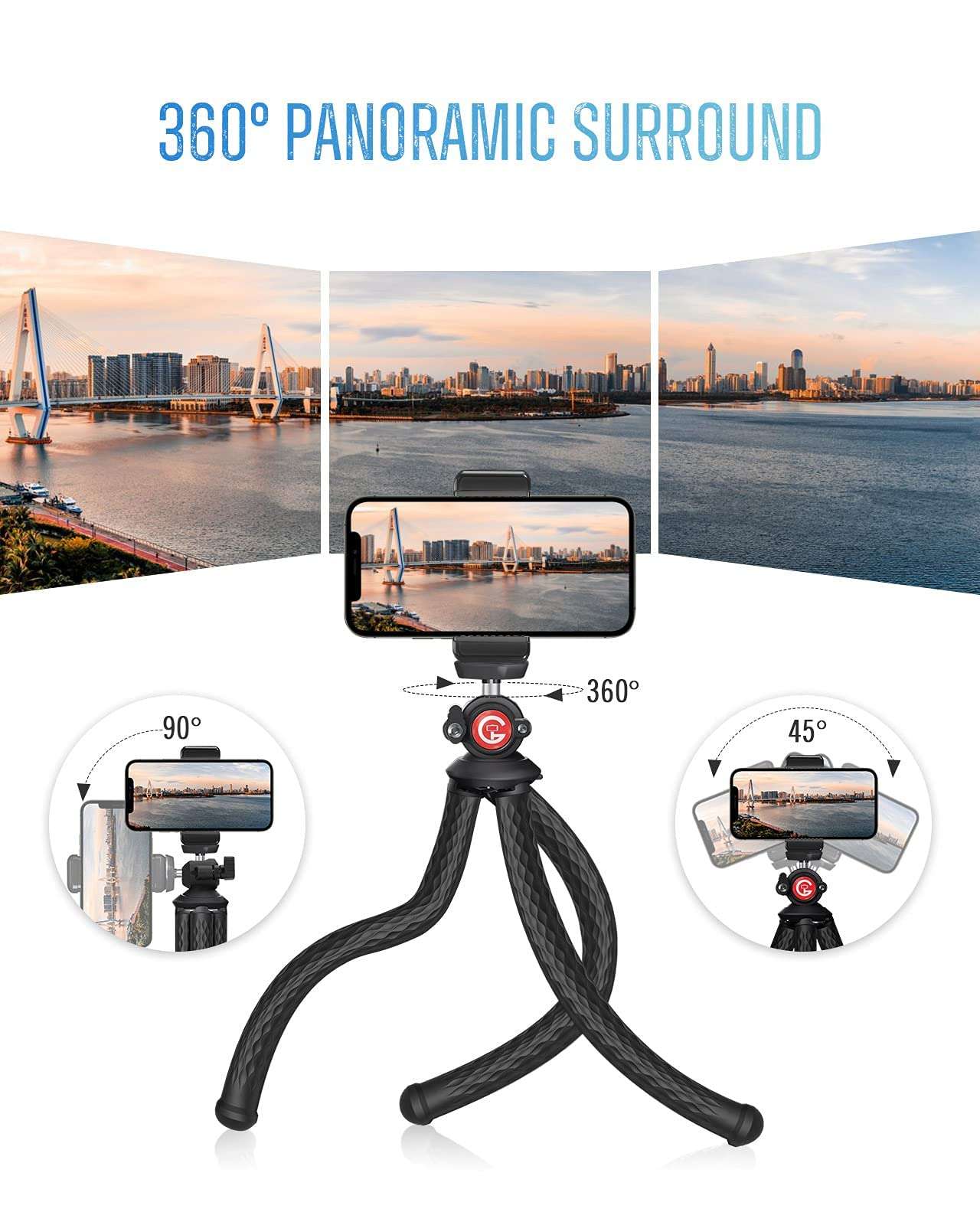 GooFoto Phone Tripod, Flexible Tripod for iPhone, Android Cell Phone and Camera, Bendable Mini Portable Holder for Video Recording/Vlogging/Selfie Black+Red 5