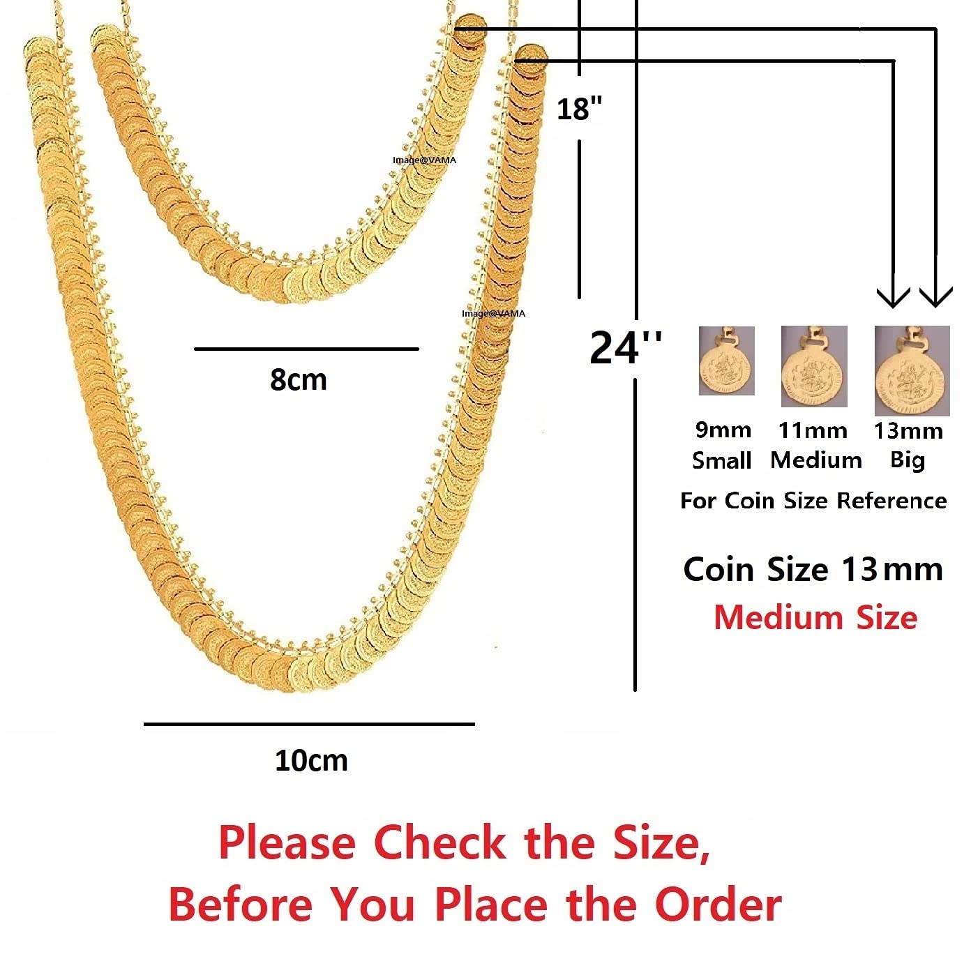 VAMA FASHIONS Traditional South Indian Goddess Laxmi Haar Temple Jewellery Mahalakshmi kasulaperu Lakshmi Necklace Set for Women (temple jewellery set) 3