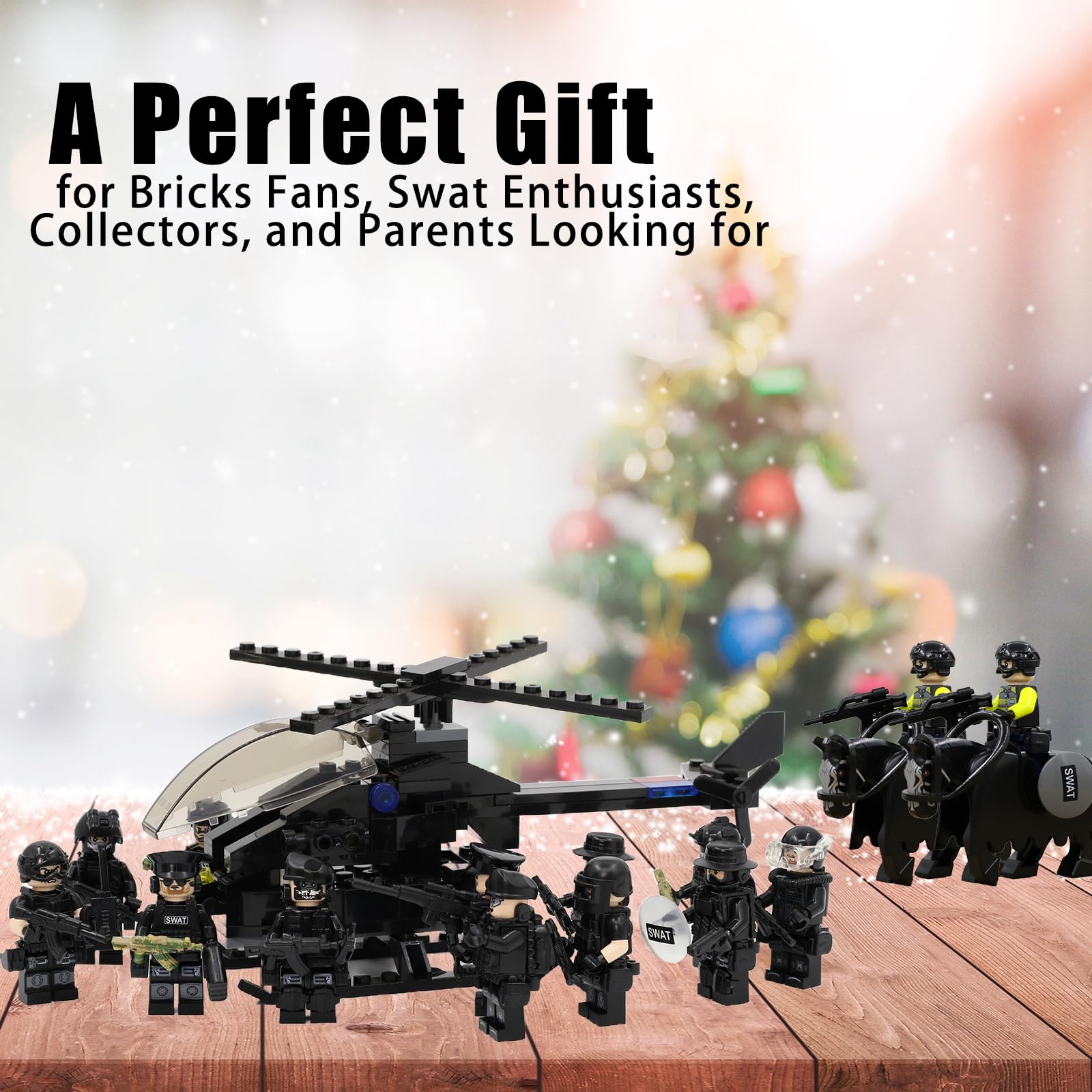 Koowants SWAT Set with 12 SWAT Officers, 2 Mounted Police with Horse – 1 Helicopter, 1 Armored SWAT SUV Vehicle,and 2 Motorcycle,Safe & Durable ABS – Great Gift for Kids, Boys, and Collectors 6