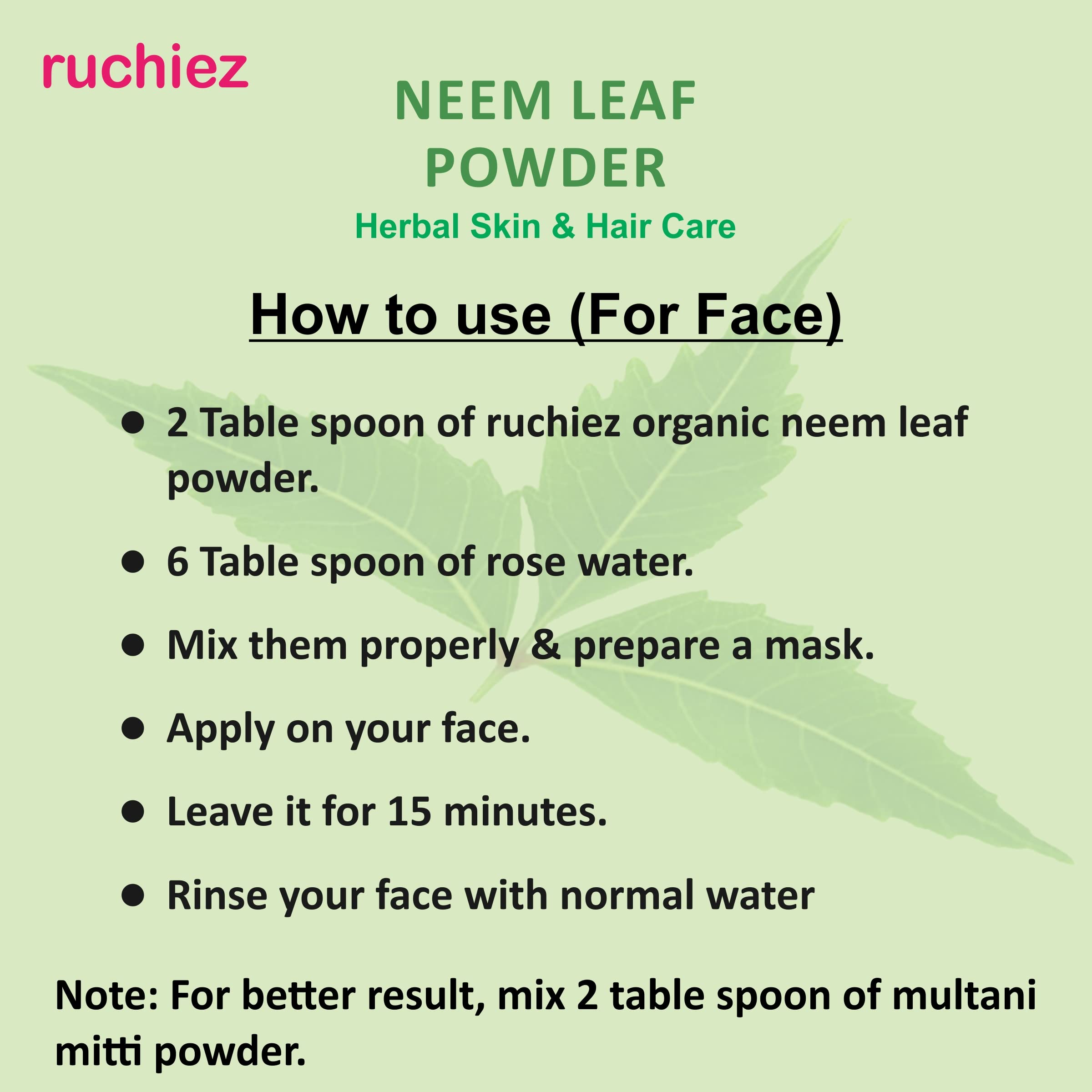 Ruchiez Organic Neem Leaf Face Pack & Hair Care Powder, 100 Gram 4