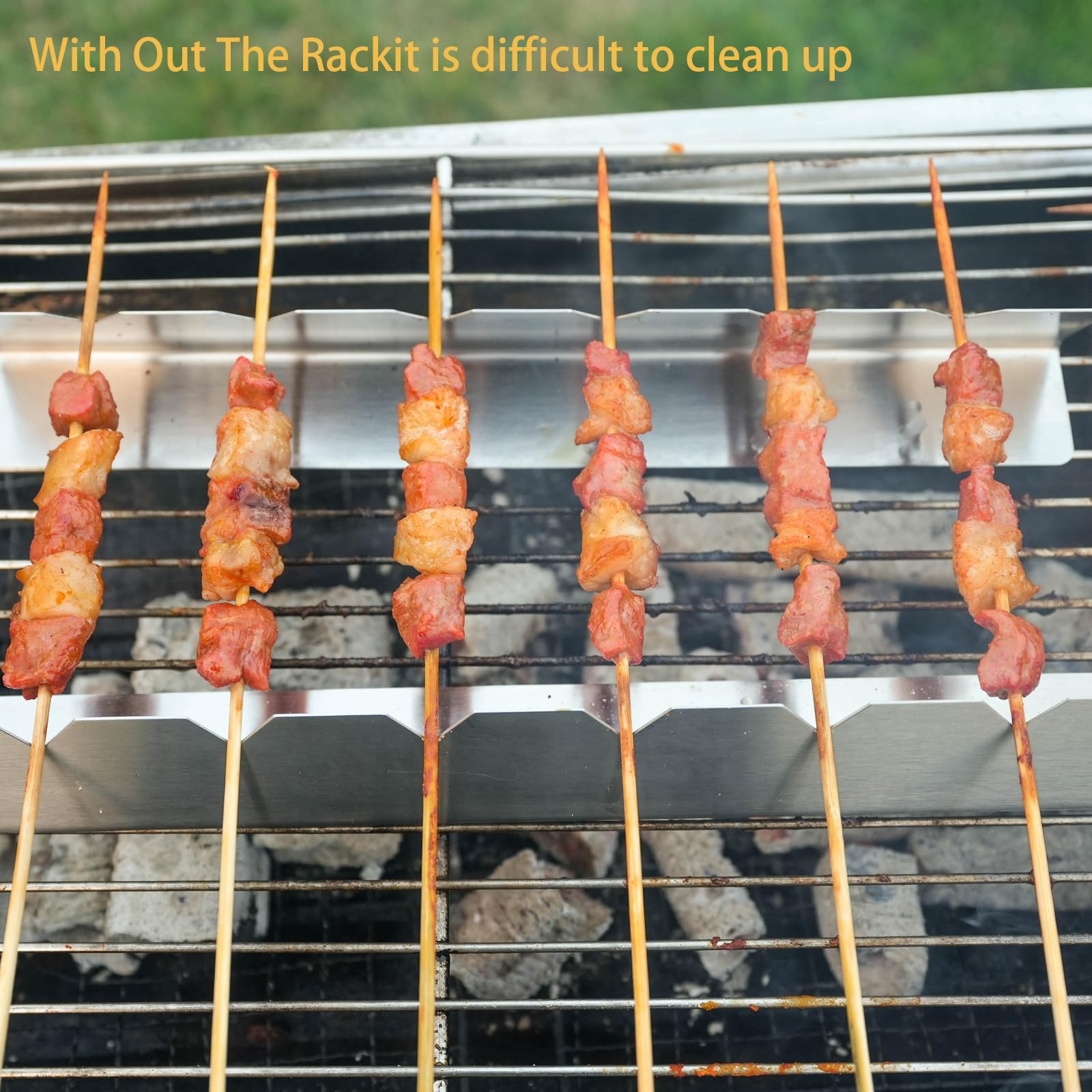 4 Pcs Stainless Steel Skewer Holders Set, Shish Kabob Rack for Grilling, 12 Inch Metal Kabob holder Grill Accessories for Even Cooking, BBQ Rack Compatible with Metal, Bamboo, Wood, Flat Skewers 4
