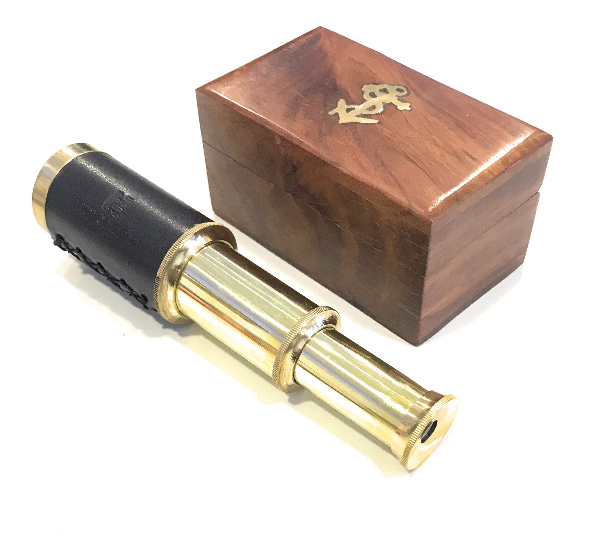 NauticalMart 6" Handheld Brass Telescope with Wooden Box - Pirate Navigation 4