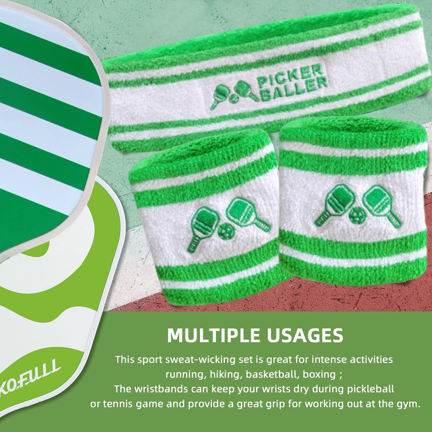 Pickleball Headband, Pickleball Golf Tennis Great Gift or for Your Sports or Team Wristband Sports Band Set Including Towel Wrist and Head Sweatbands (Pickleball Head & Wristband Set) 6