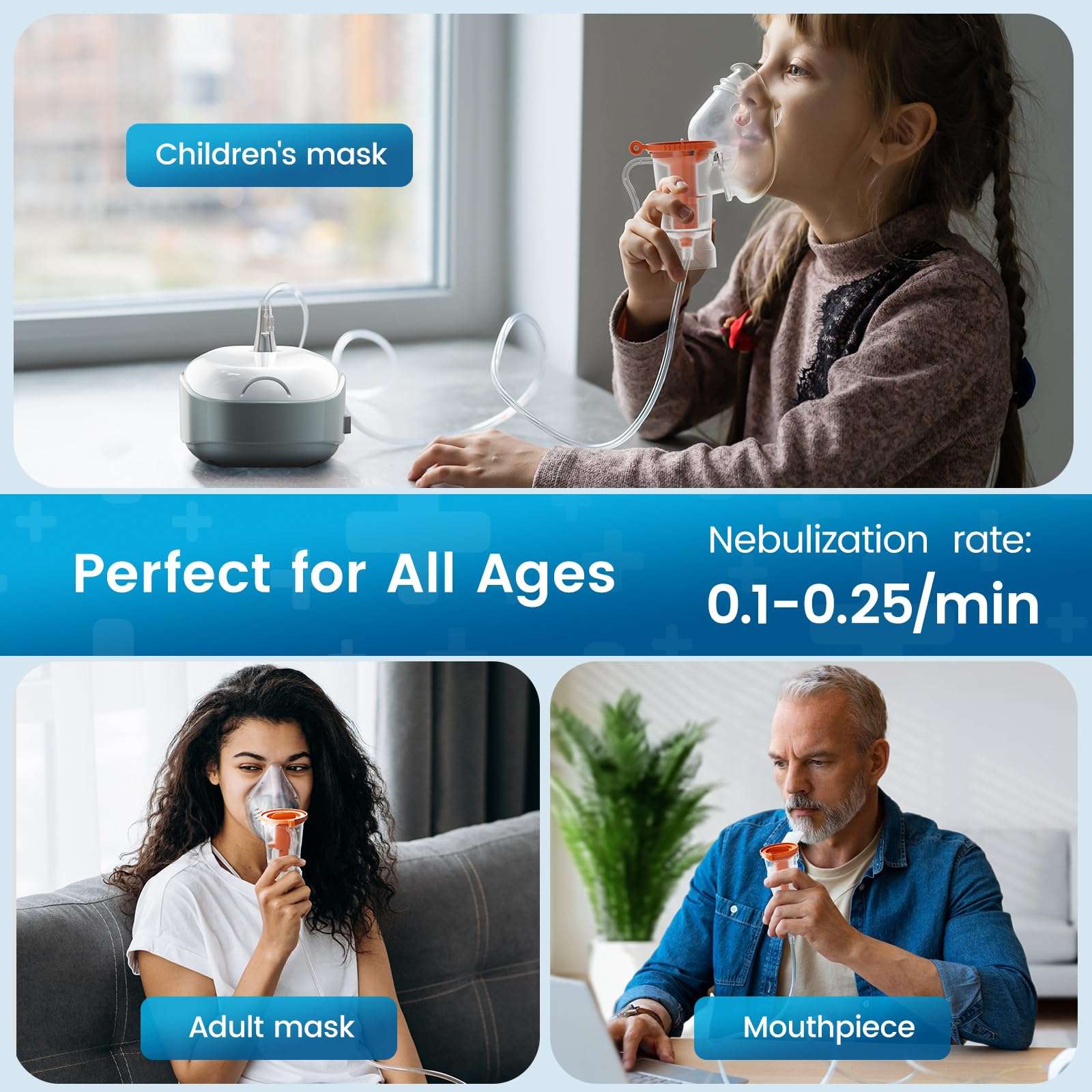 Compressor NEUBULIZER,Nebulizer for Adults Portable Nebulizer Machine Breathing Treatment Machine with 3 Masks Handheld Nebulizer for Home Travel 6
