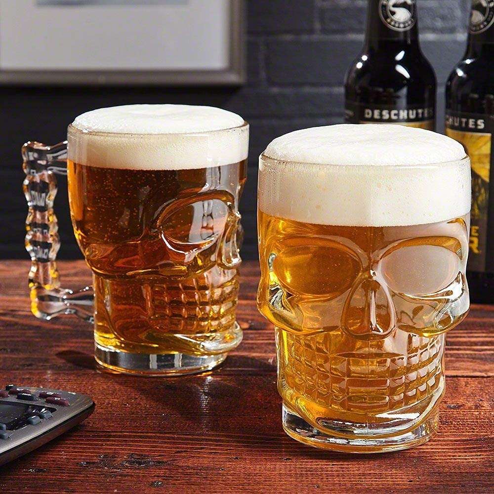 VILON Italian Premium Glass Beer Mugs with Handle | Crystal Clear Glass Beer Mug | 520ml (1, Skull Beer Mug 520ML) 1
