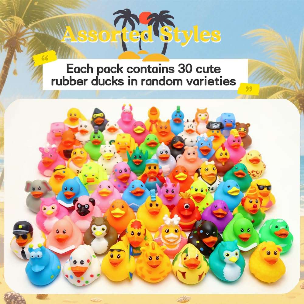 30 Pack Bulk Rubber Ducks for Car Ducking & Bath Toys – Assorted Colors for Kids, Baby Showers, Pool Parties, and Summer Fun 4