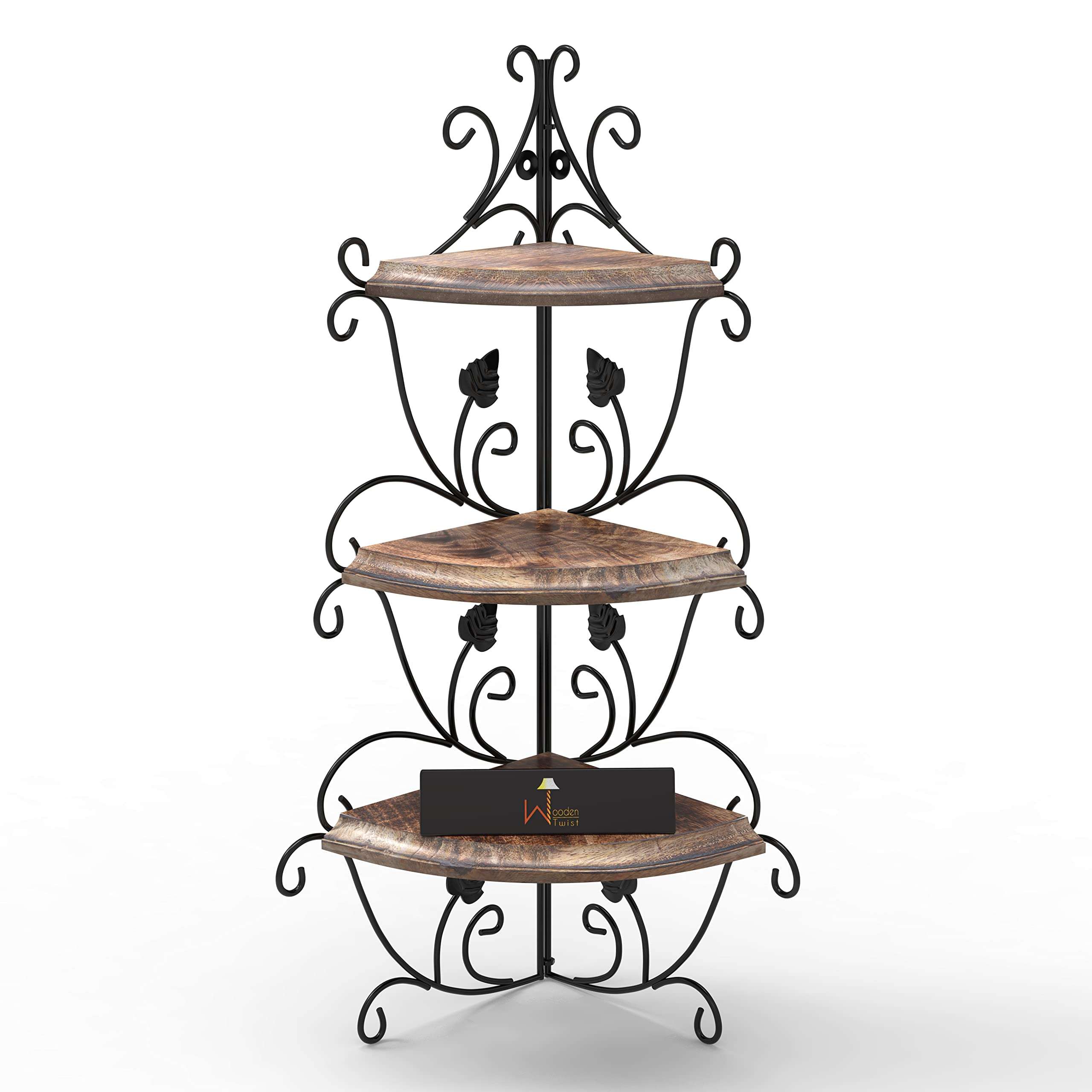 Onlineshoppee Wooden & Iron Corner Rack Home Decor Corner Shelves (Antique) 3