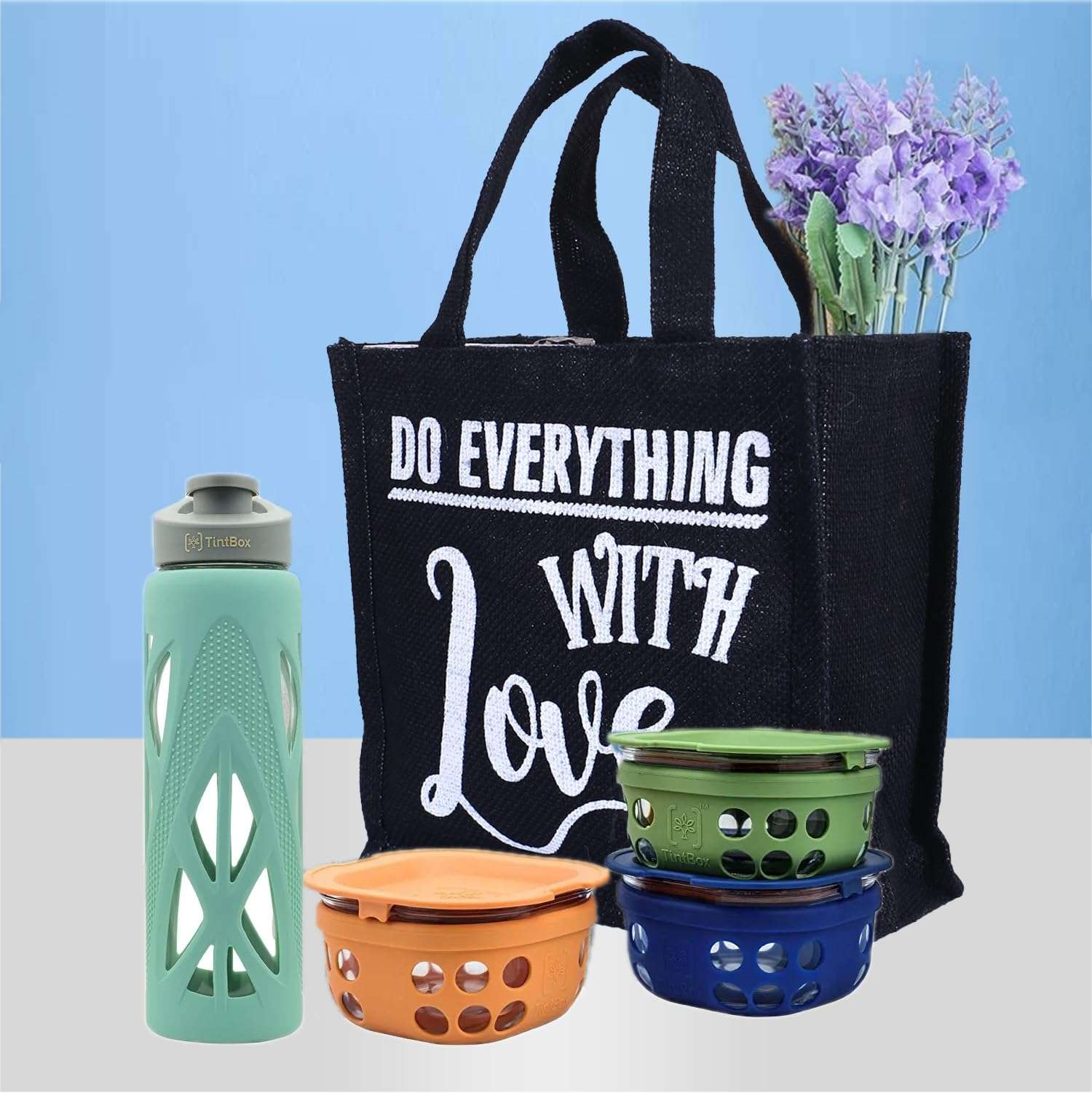 Kuber Industries Lunch Bag | Jute Carry Bag | Lunch Handbag | Lunch Bags for office | Reusable Lunch Bag with Handle | Tiffin Carry Lunch Hand Bag | Small | Pack of 2 | Multi 3