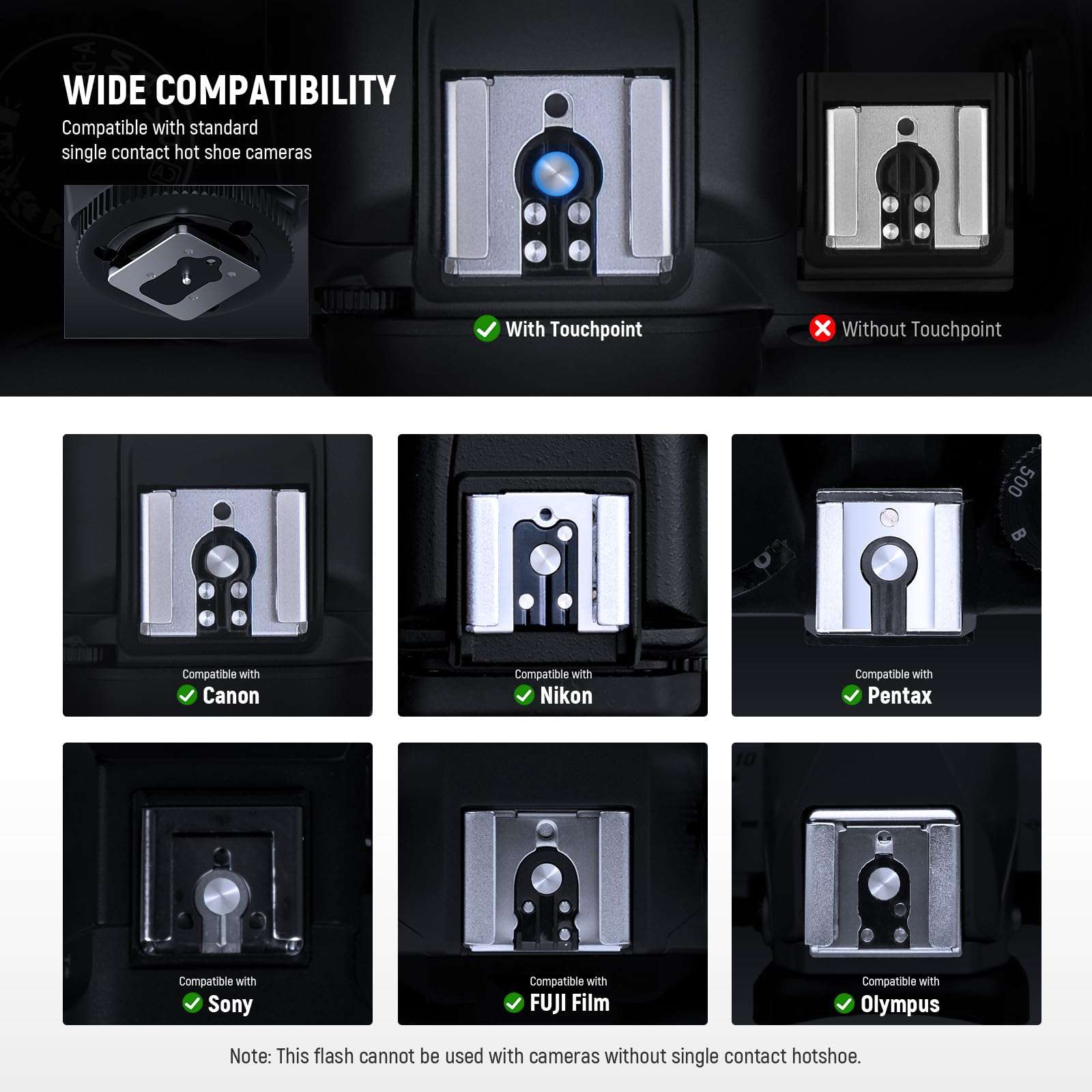 NEEWER Z160 Single Contact Camera Flash Compatible with Canon Nikon Sony Fuji Olympus Cameras, 22Ws GN14 6000K Speedlite, A/M Mode 1/1-1/128 Power, 1100mAh Battery 650 Full Power Light 1.5s Recycling 3