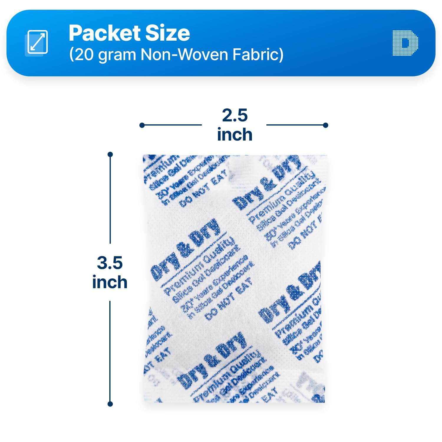 Dry & Dry 20 Gram [100 Packets] Silica Gel Packets Desiccants, Silica Packets - Rechargeable Silica Gel Packs, Moisture Absorbers, Desiccants Packets, Silica Gel 6