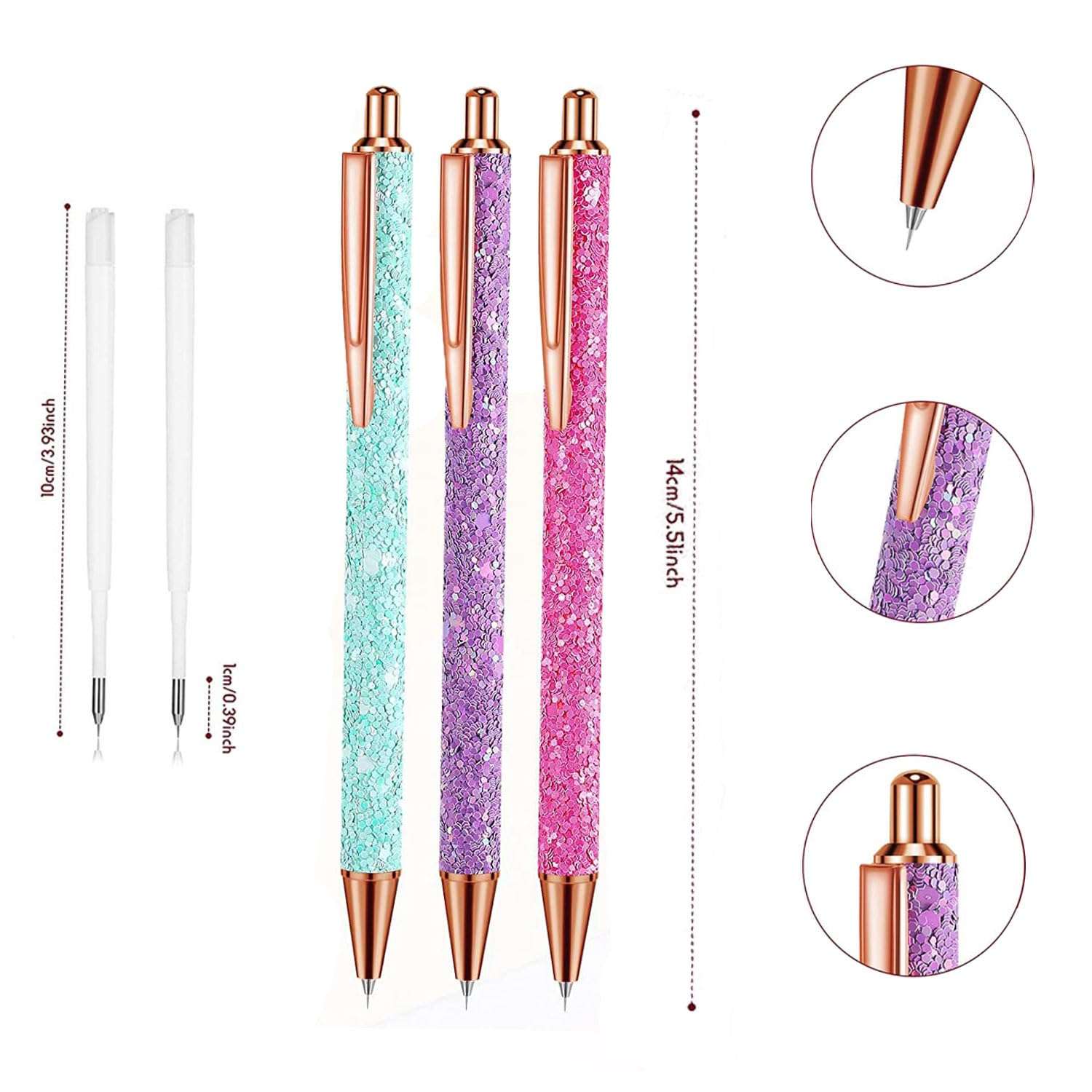 XIANFANG 12 PCS Glitter Pens for Women and Girls with 12 Refills, Fancy Retractable Sparkly Pens, Cute Office Supplies, Stylish Gifts for Teachers, Nurses, Bridesmaids, and Adults 3