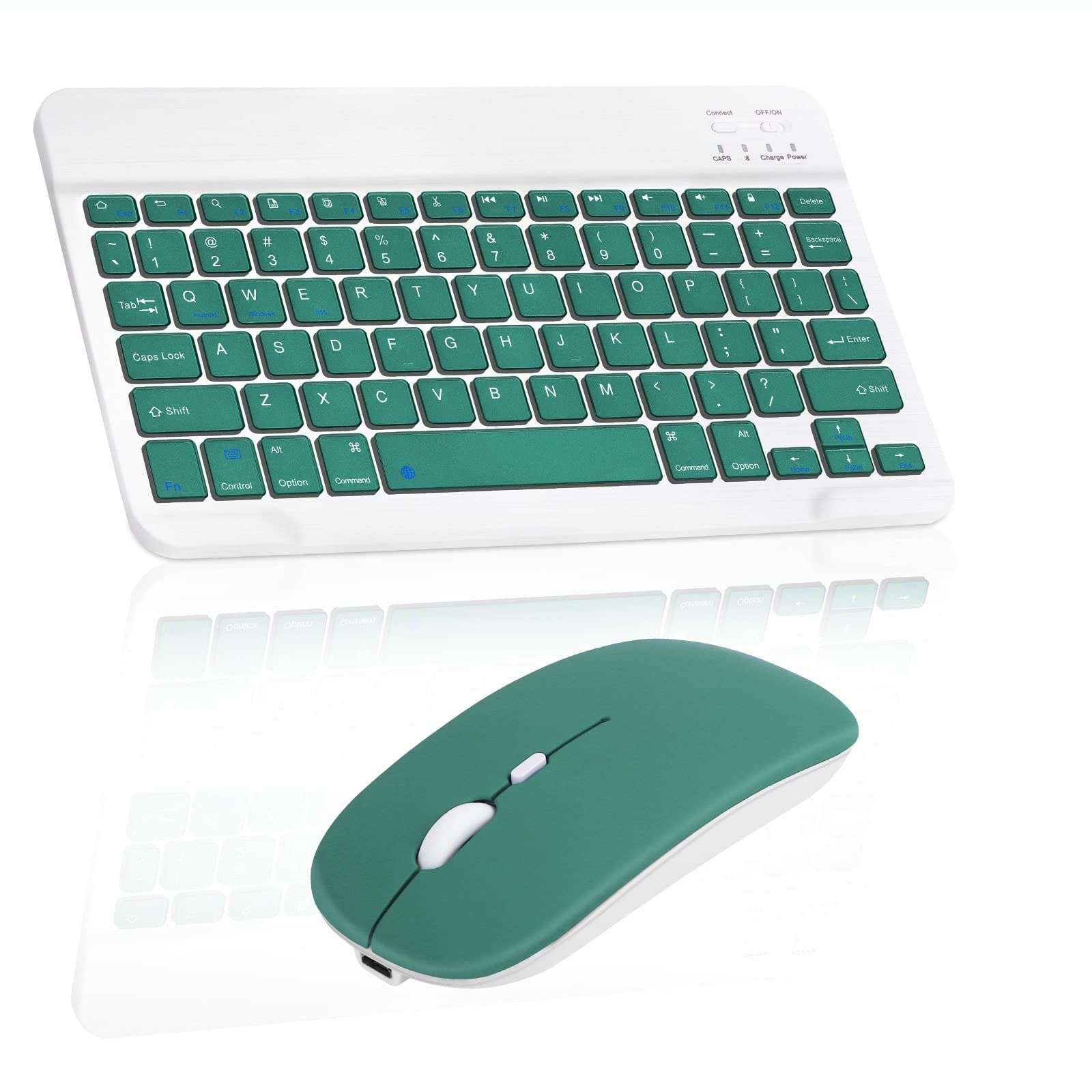 Rechargeable Bluetooth Keyboard and Mouse Combo Ultra Slim Full-Size Keyboard and Ergonomic Mouse for Ulefone Note 10 and All Bluetooth Enabled Mac/Tablet/iPad/PC/Laptop - Jade Green 1