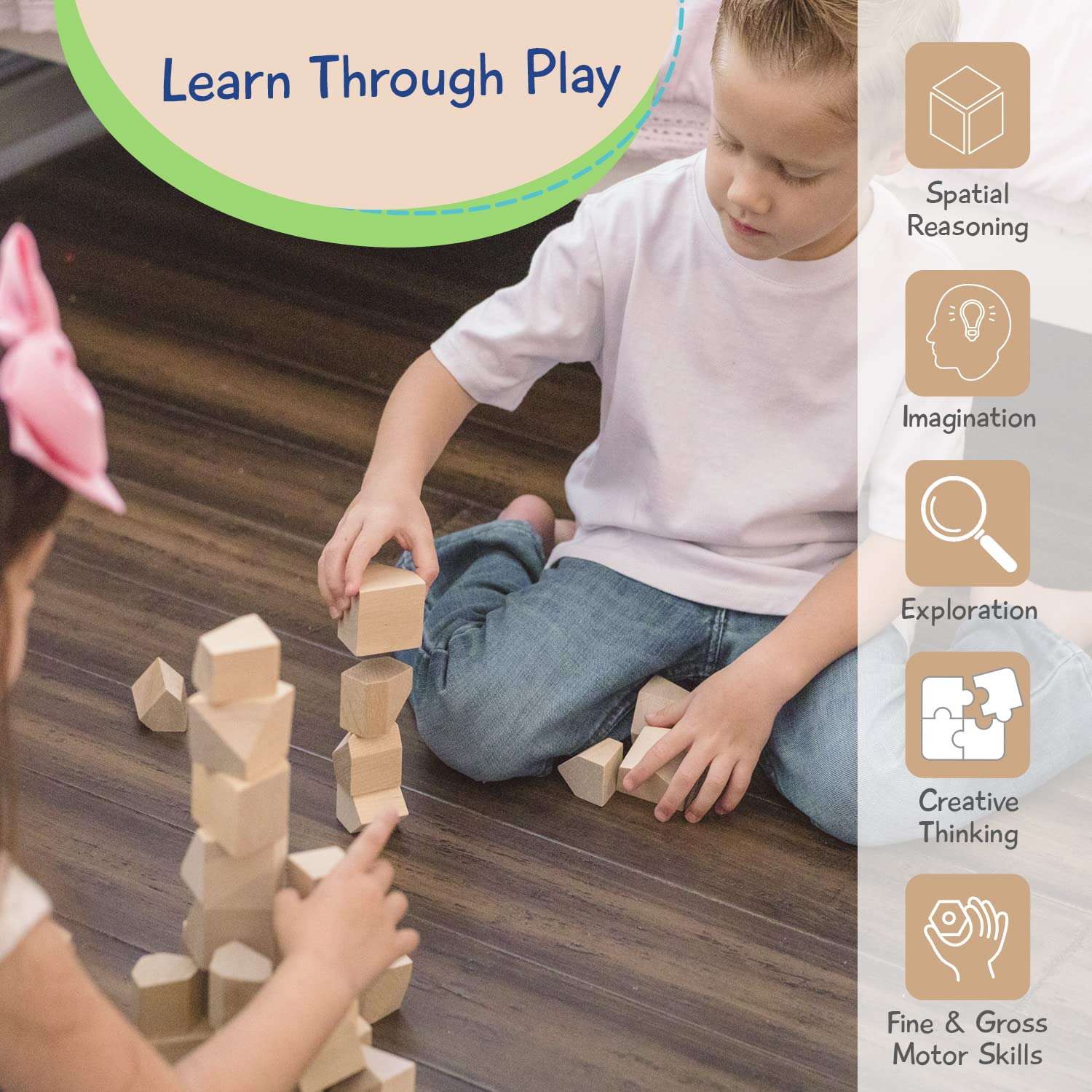 JOY2B Toddler Toys Wooden Stacking Blocks - Montessori Toys for Boys and Girls Toys for Kids Wooden Toys - Deluxe Hardwood Rock Stacking Toys - Gifts for Girls and Boys - 36 Piece Set (Natural) 4