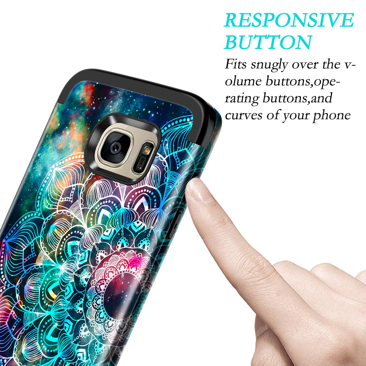 Lamcase for Galaxy S7 Edge Case Shockproof Dual Layer Hard PC & Flexible Silicone High Impact Bumper Protective Case Cover Samsung Galaxy S7 Edge,Mandala/Galaxy 4