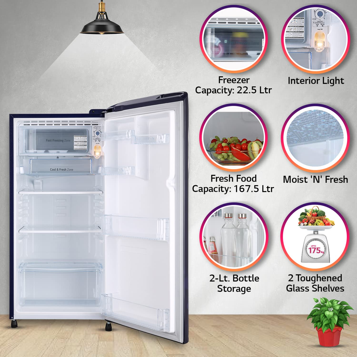 LG 190 L 3 Star Direct-Cool Single Door Refrigerator (GL-B201ABQD, Blue Quartz, Moist 'N' Fresh, 2022 Model) 2