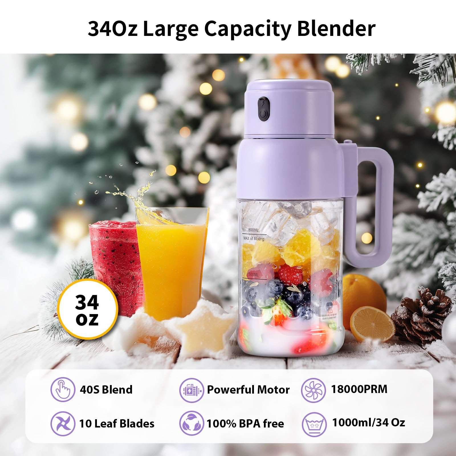 Mixido Portable Blender for Smoothies, 34oz Personal Size Mini Small Protein Shake Smoothie Blender, Cordless & BPA Free with Leakproof Lanyard Sip Lid (Purple) 5