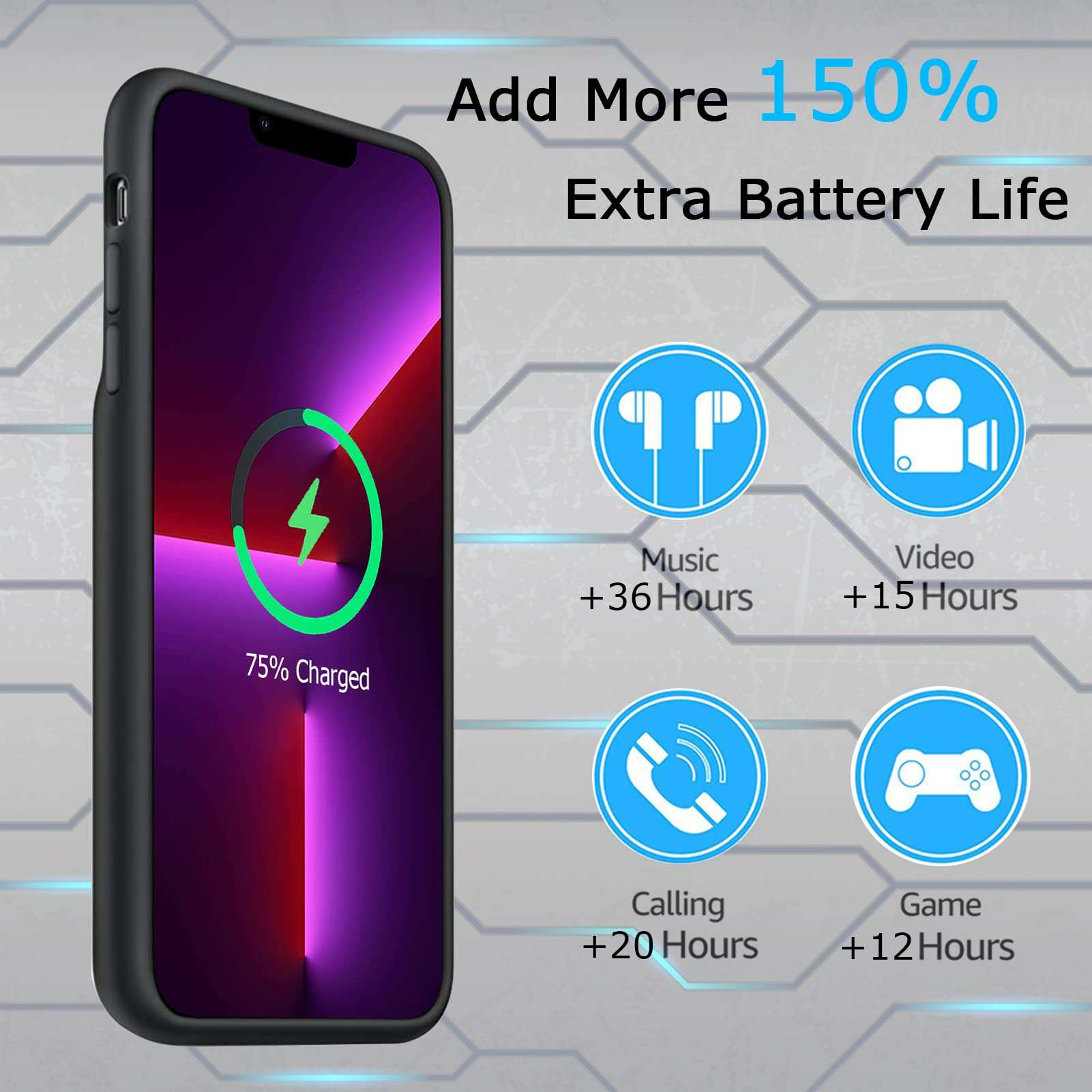 KCKEM Battery Case forS 13 Pro Max (6.7 inch) Charger Case (Black) 3