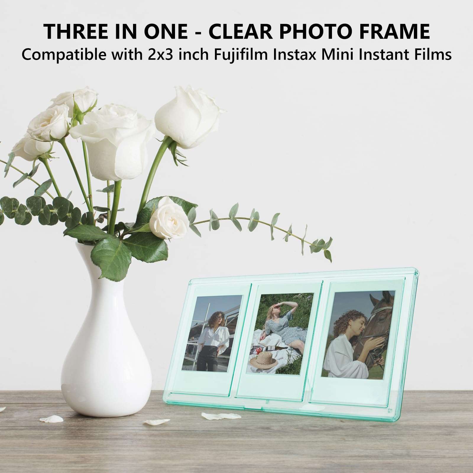 HIYQIN Collage Picture Frame with Three 2x3 Inch Openings - 3 IN 1 Mini Photo Frame Compatible with 2x3 Fujifilm/Polaroid Instax Film - Mint Green 3