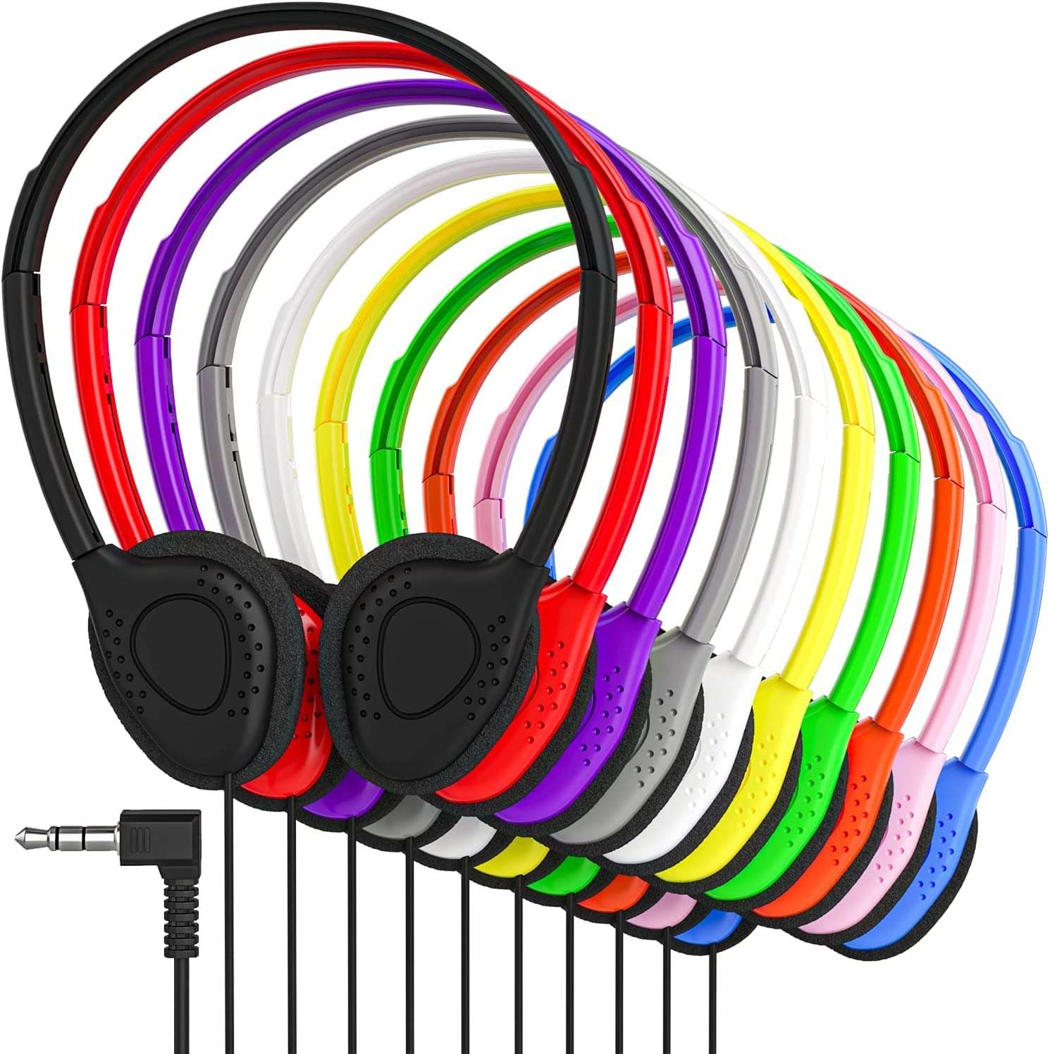 Maeline Bulk On-Ear Headphones with 3.5 mm Headphone Plug - 10 Pack Wholesale Bundle - Multi Color 1
