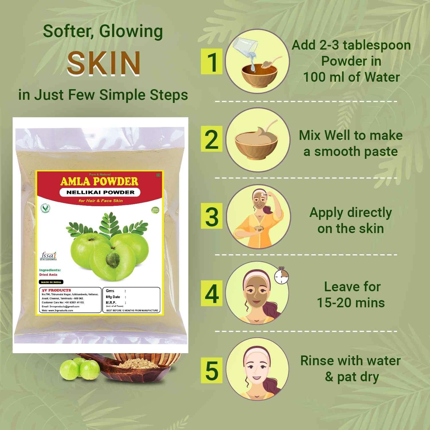 Amla Powder 400g | Nellikai Power | Indian Gooseberry Powder for Face & Hair stronger (Pack 4x100g) 3