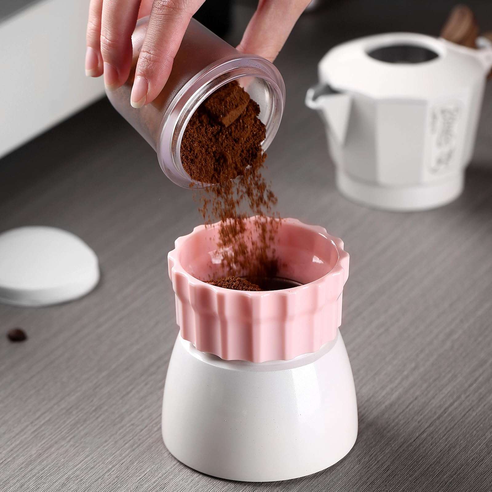 Coffee Grounds Dispenser Fit for 2-3 Cup Moka Pot, Coffee Powder Dosing Funnel Filler for Stovetop Espresso, Moka Pot Accessories, 55mm 3