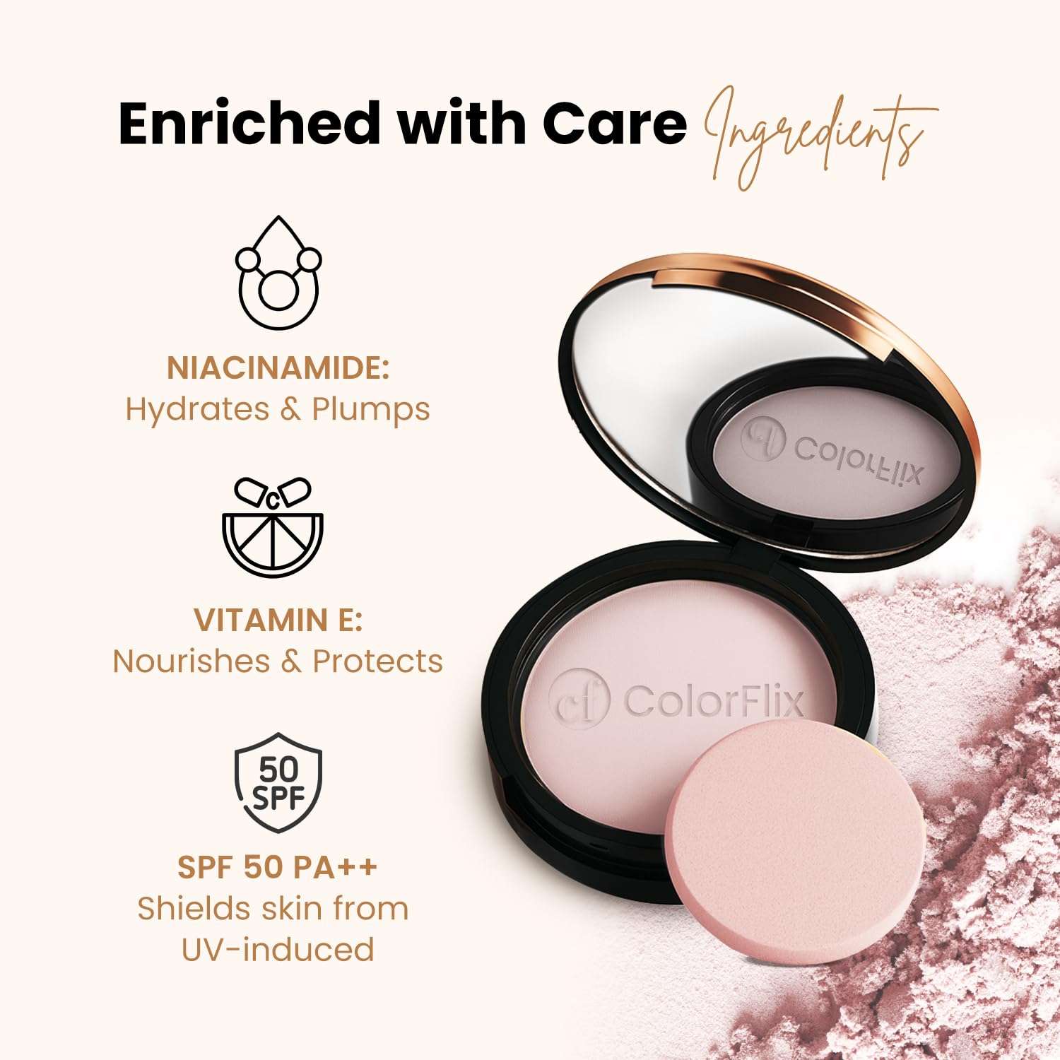 ColorFlix AirBrush Compact Powder with SPF 30 & Vitamin C, Long Stay, Oil Control, Airbrush Finish, Lightweight, Full Coverage Face Powder for Even Skin Tone & Smooth Matte Look – 9g (Pastel Pink) 5