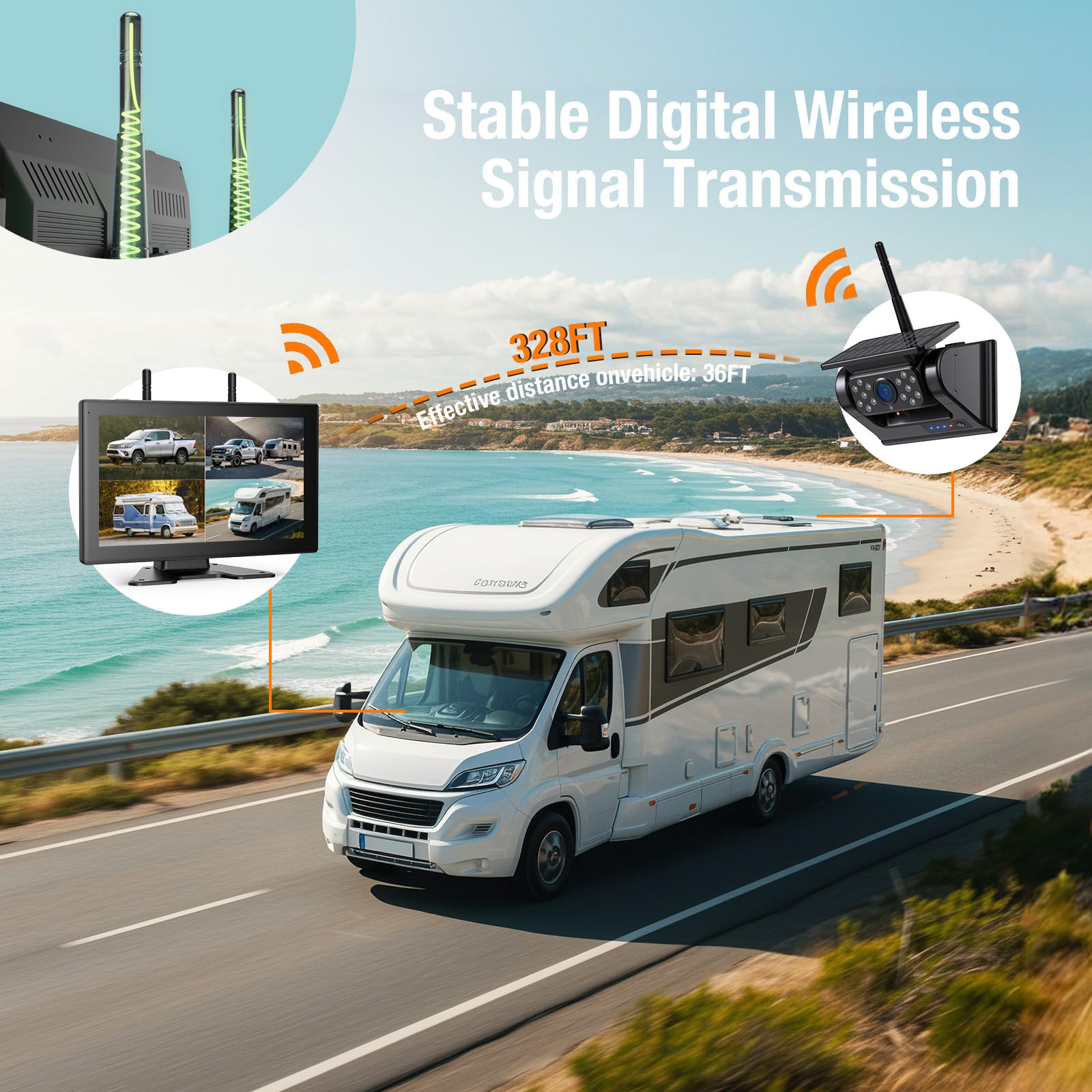 3 Magnetic Solar Wireless Backup Camera for Truck, 9" Portable 1 Min Easy Install Scratch-Proof No Delay Touch Screen Monitor System True 15000mAh Rechargeable Reverse Camera for Tractor Excavator 6
