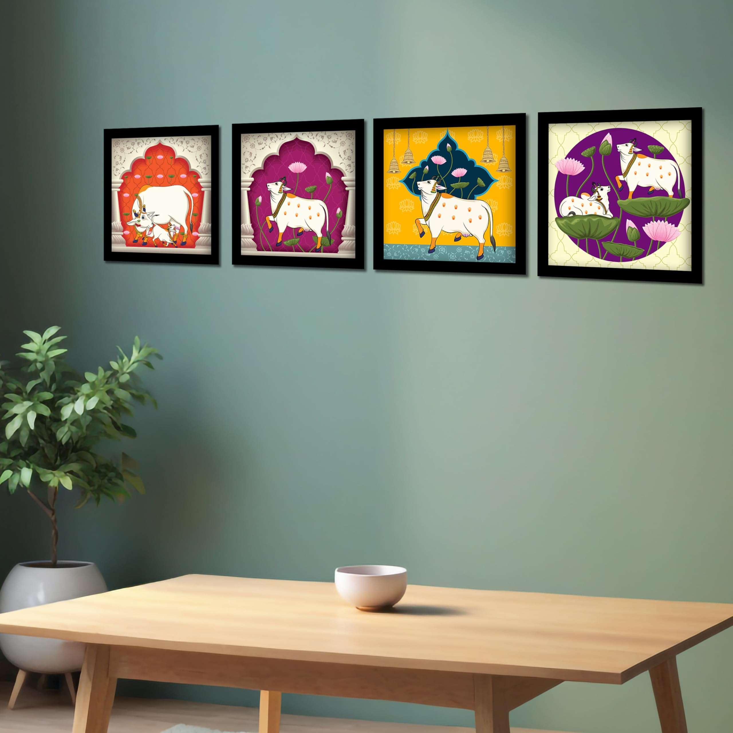 Rousrie Pichwai Art Painting Wall Frames For Living Room | Pack of 4 | Wall Hanging Decorative Items | Decoration Items For Home | Waterproof Film 3