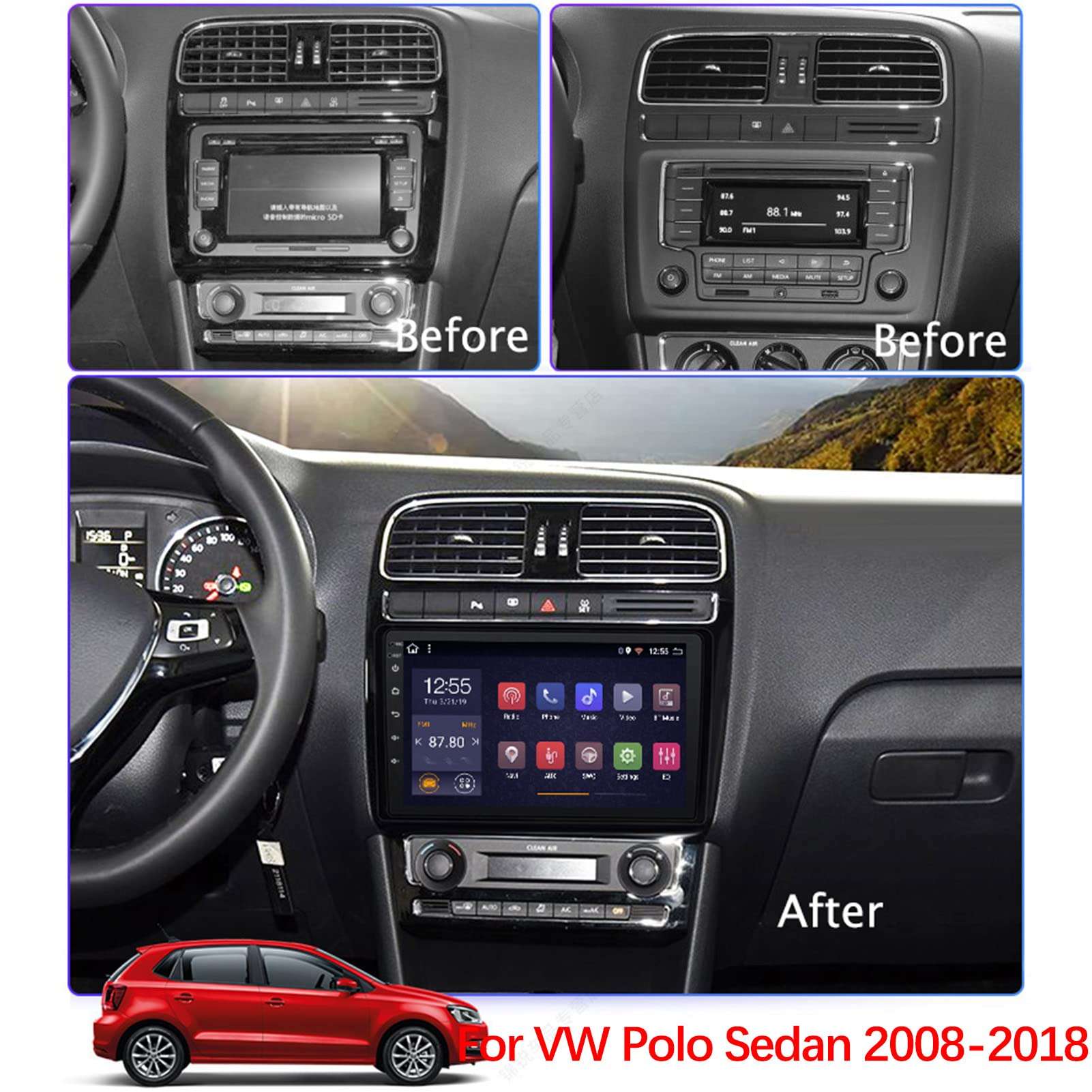 9 Inch Car GPS Multimedia Player Screen for Volkswagen Polo Sedan 2008-2018, Auto Bluetooth Multimedia Audio GPS Navigation System, Android 11 Support SWC Plug and Play 2