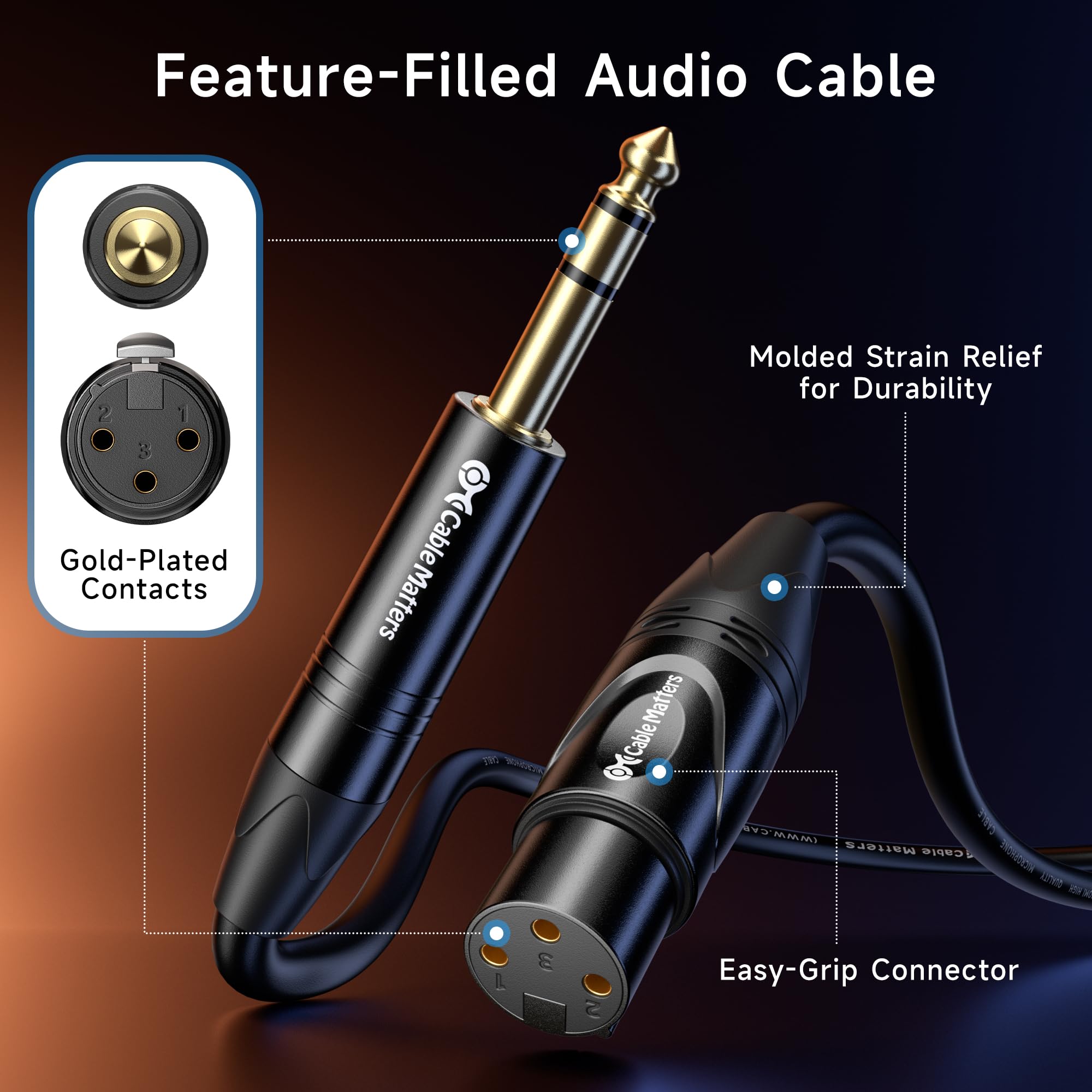 Cable Matters 6.35mm (1/4 Inch) Short TRS to XLR Cable - 3ft, Male to Female, XLR to 1/4 Cable 6