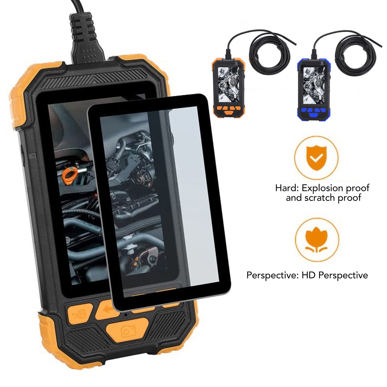 1080P HD Borescope Inspection Camera 3000mAh Battery Scratch Protection Dual Lens Endoscope for Underwater Work (Orange) 4