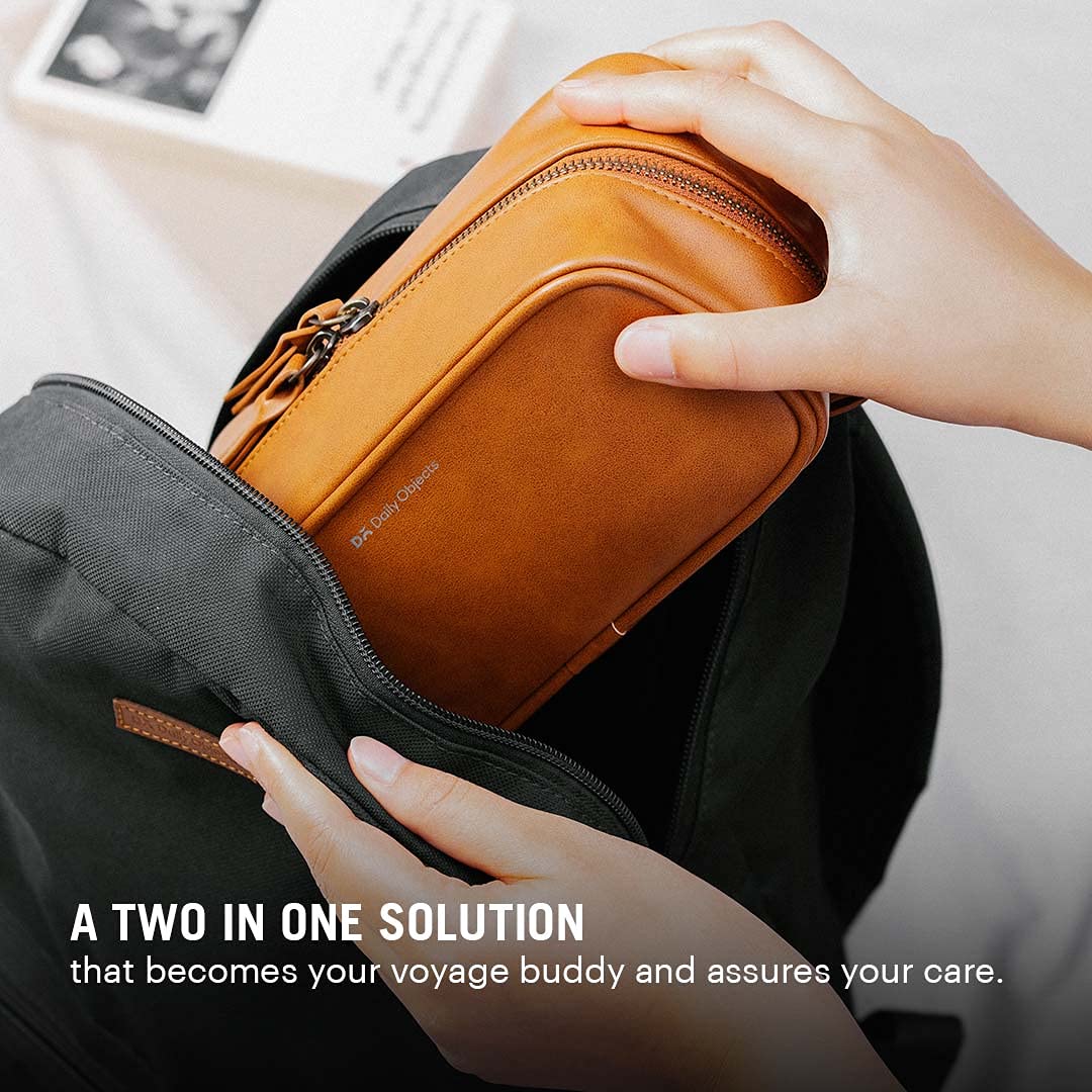 DailyObjects Versatile Leather Bag and Toiletry Organizer Travel Dopp Kit for Women and Men - The Ultimate Travel Vanity Box and A Stylish x Spacious Cosmetic Pouch with Multifunctional Compartments 5
