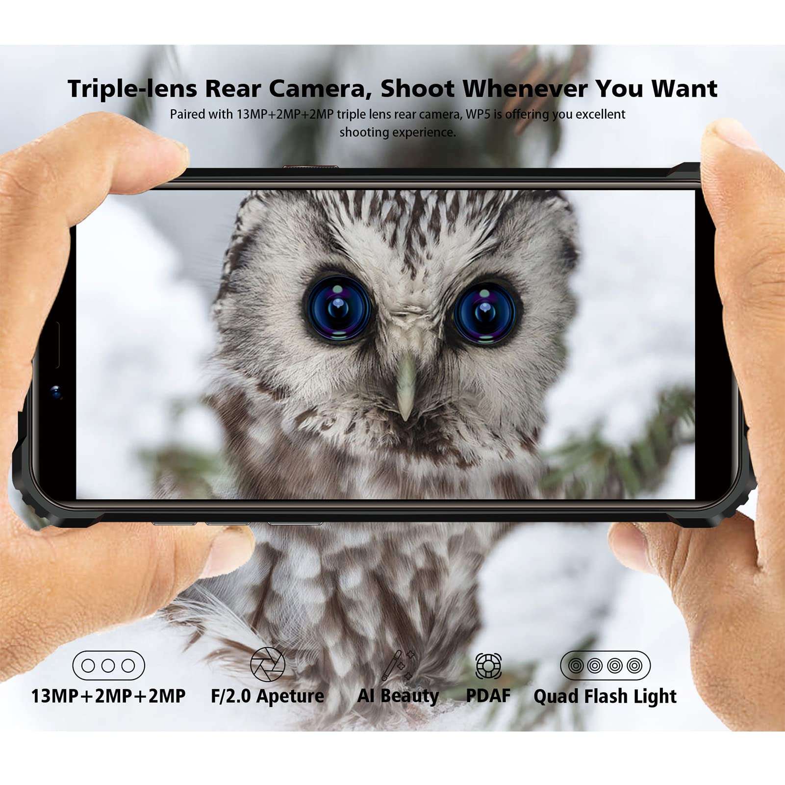 OUKITEL Rugged Cell Phone Unlocked WP5, 8000mAh Battery IP68 Waterproof Smartphone, 4GB RAM 32GB ROM (SD 256G) 5.5 HD+ Android 10 Rugged Mobile Phone, 13MP Triple Camera, Dual 4G Face ID/WiFi/GPS 5