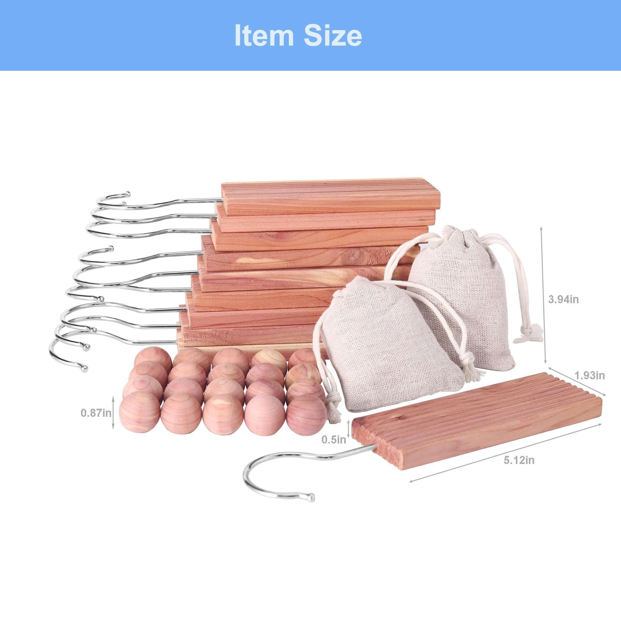 Brite Lightingtech Cedar Blocks for Clothes Storage, Red Cedar Hang Ups 10pcs Cedar Balls 20pcs and Cedar Chip Bags 2pcs for Closet Storage Totally 32PCs 5