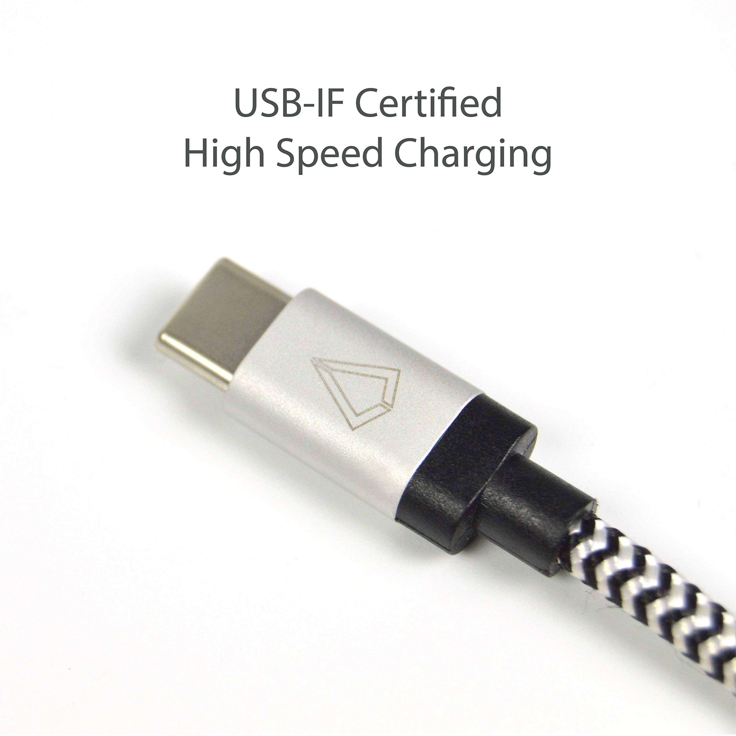 LBT 7 FT USB C Nylon Braided Charging Cable with Metal Connector Compatible with Samsung Galaxy S9, S8, Plus Note 8, Pixel 2 XL, LG V30 V20 G5 G6, Nexus 6P 5X (Black/White) 6