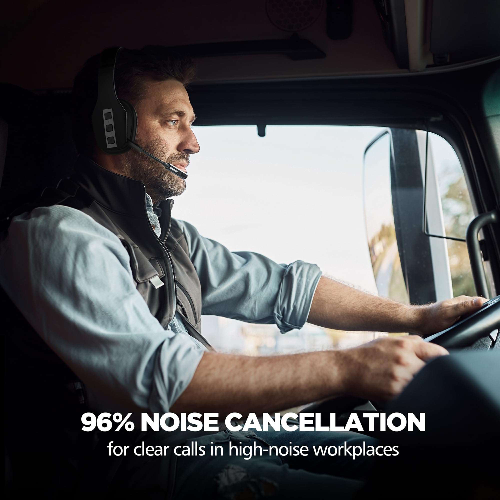 Conambo JBT600 Trucker Bluetooth Headset with Tri-Mic Noise Cancelling, CVC 8.0, Mute Button & 60Hrs Battery Life – Wireless Headset for Truck Drivers, Cell Phones & Office Use 2