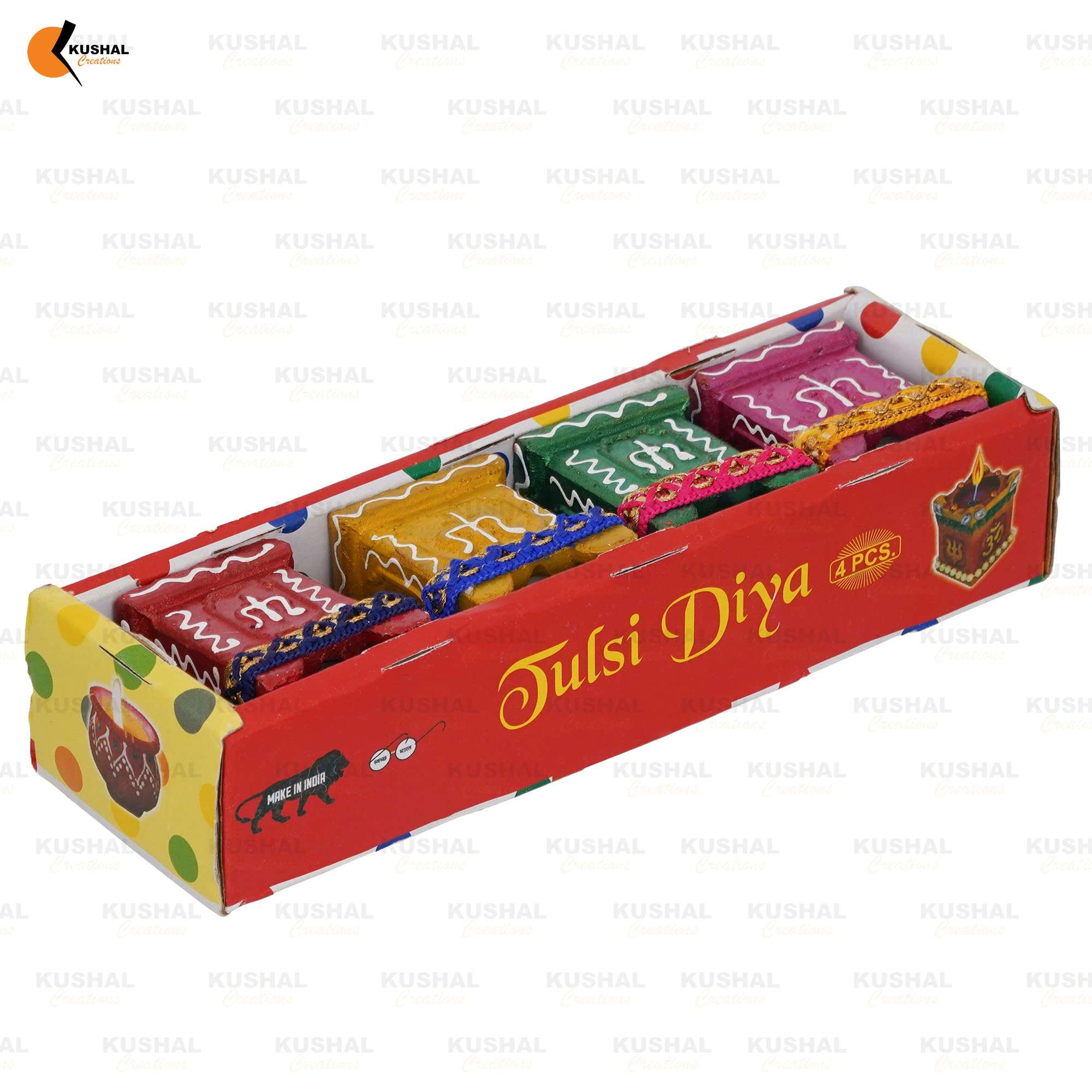 KUSHAL CREATIONS Silver Plated Festival Gift Silver Plated Brass Bowls Set of 5 Pcs. Golden Velvet Box Dinner Set with Tulsi Diya Set of 8 Pcs. 6