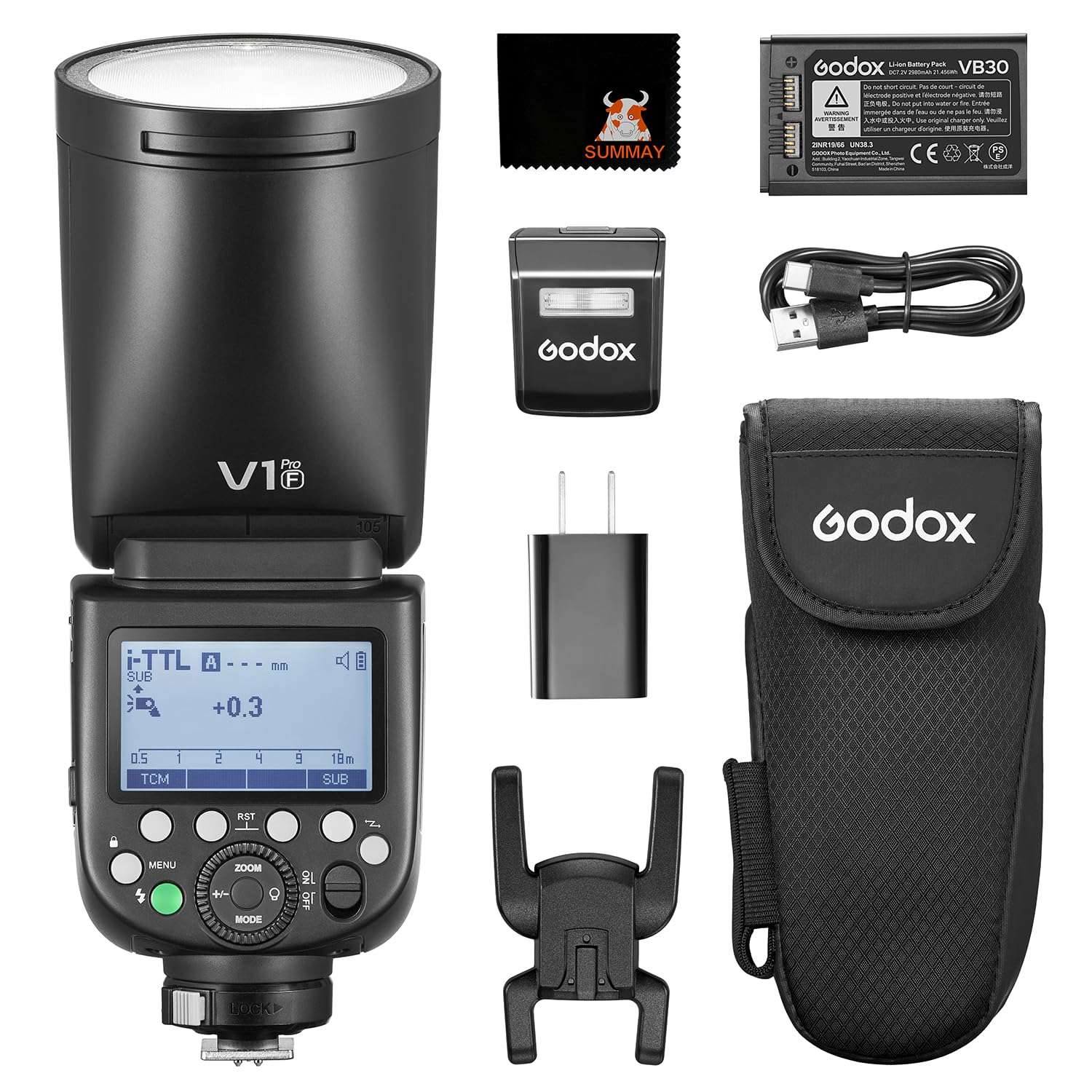 Godox V1 V1Pro F Flash Kit for Fuji Camera TTL Speedlight,2.4G Wireless,HSS 1/8000s,Detachable Sub Flash SU-1 for Fujifilm Cameras 1